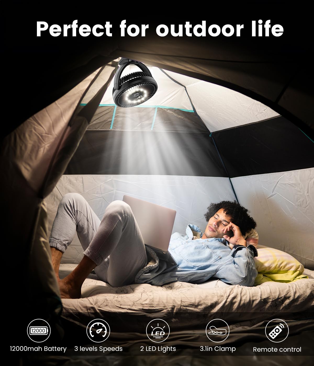 Korbot 8 Inch Clip On Fan   12000Mah Portable Fan Battery Rechargeable With 3 Speeds And Strong Airflow, Usb Fan Small Desk Fan