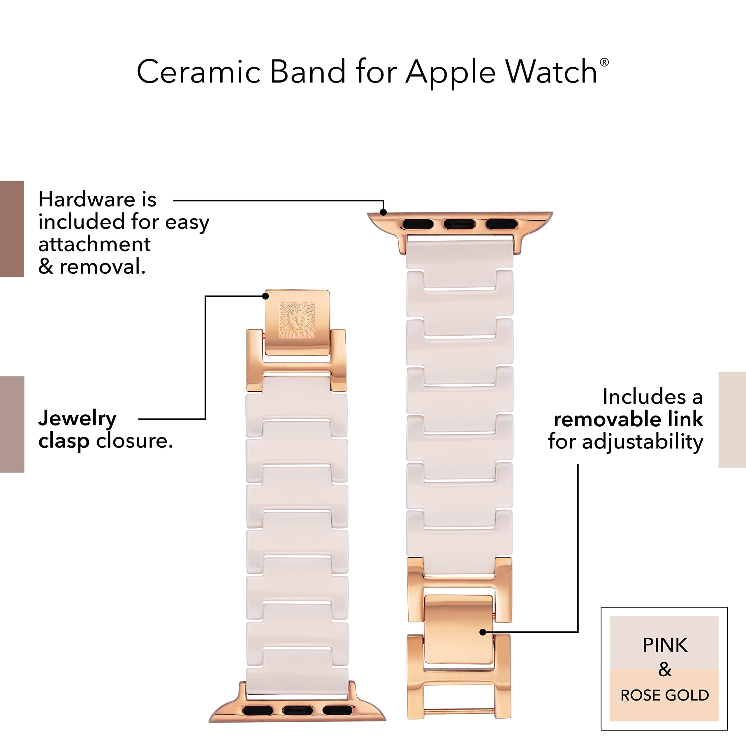 Withit Anne Klein Ceramic Link Fashion Bracelet For Apple Watch Secure, Adjustable, Apple Watch Replacement Band, Fits Most Wris