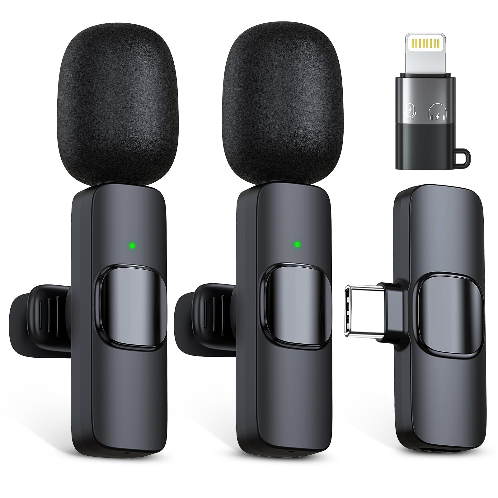 RICCHI Wireless Lavalier Microphone for iPhone iPad and Android Phone, 2 Pack Mini Microphone Noise Reduction Lapel Mic for Vide