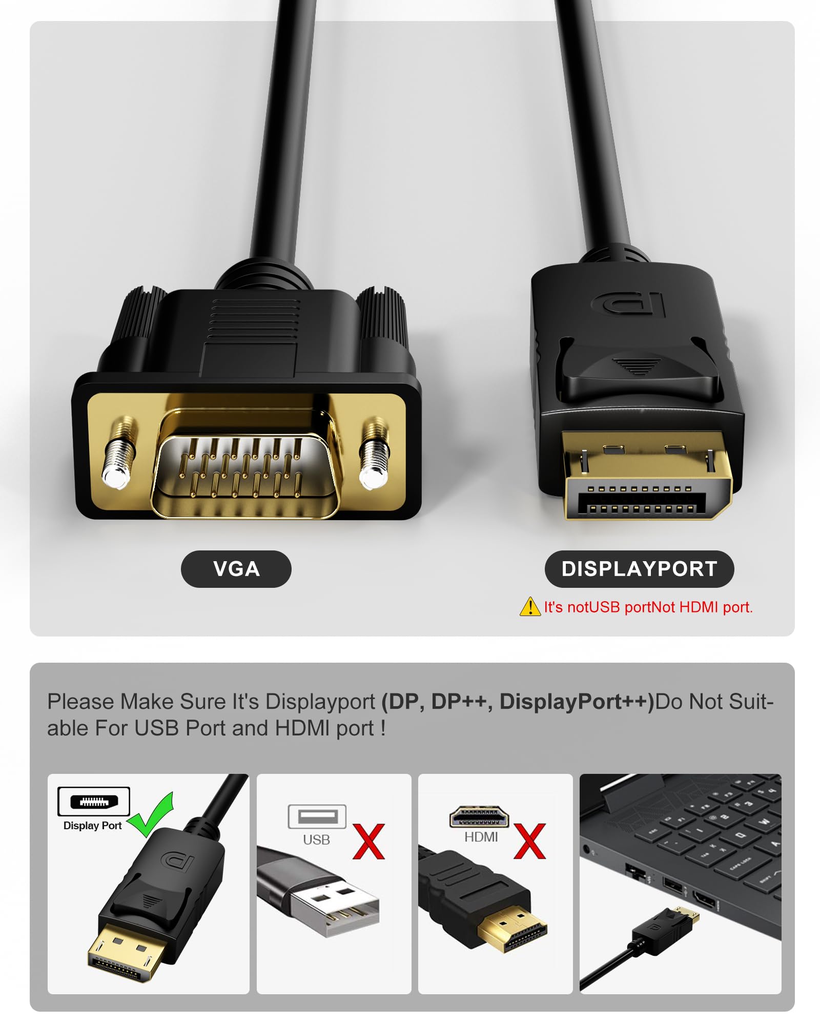 Foboiu 2 Pack Displayport To Vga 6Ft, 6 Feet Displayport To Vga Adapter Dp To Vga Cable Connects Dp Port From Desktop Laptop To