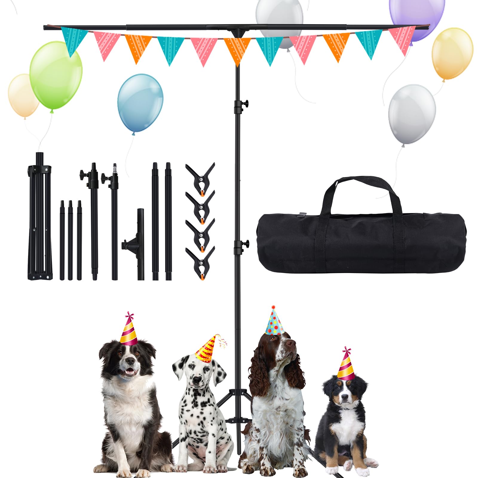 Maxztill T Shape Backdrop Stand 6.6X5Ft(2X1.5M) Adjustable Photo Studio Background Stand Support Kit With 4 Backdrop Clamps And