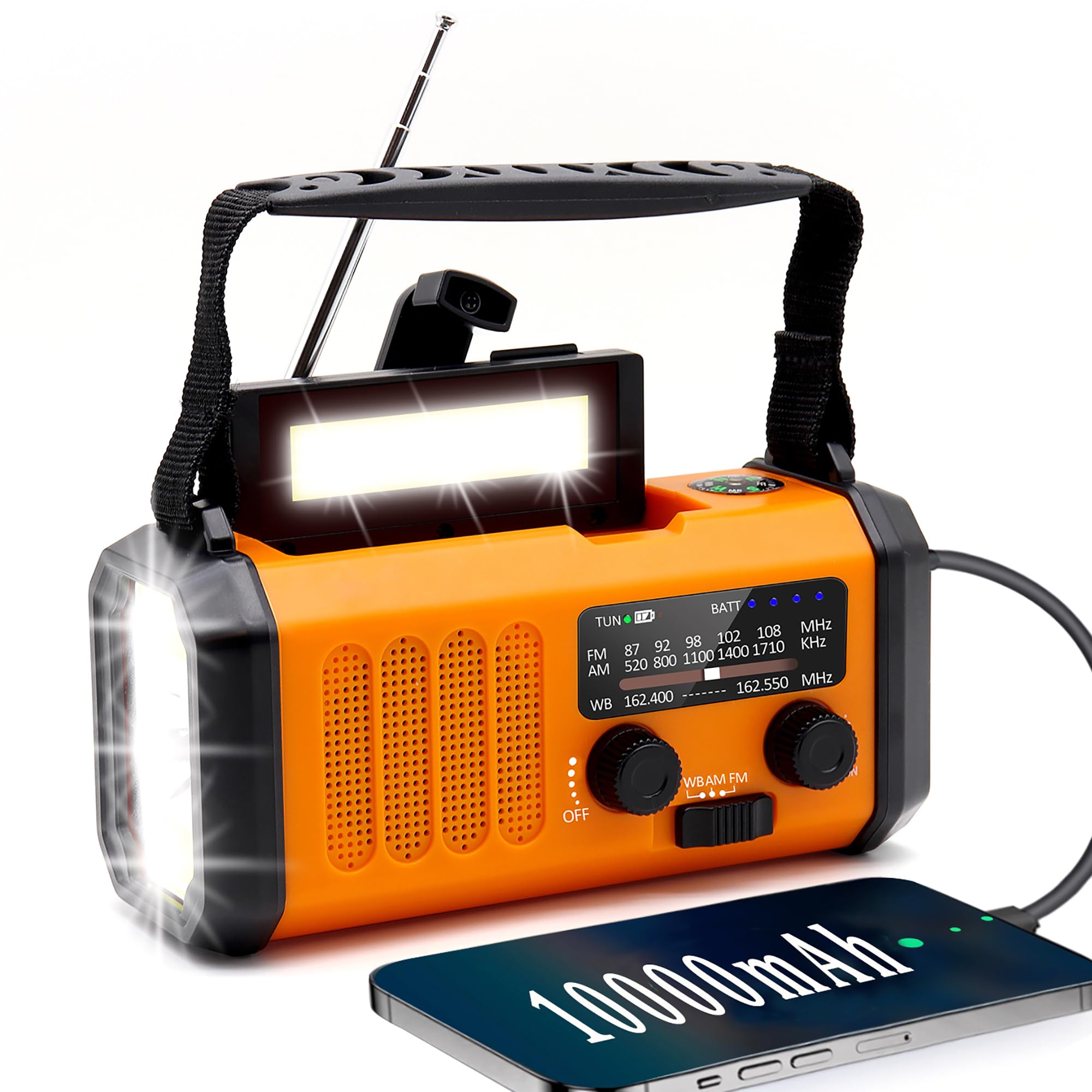Emergency Hand Crank Weather Radio With 10000Mah Battery Backup,Type C Charging Portable Solar Am Fm Noaa Radio With Usb Charger