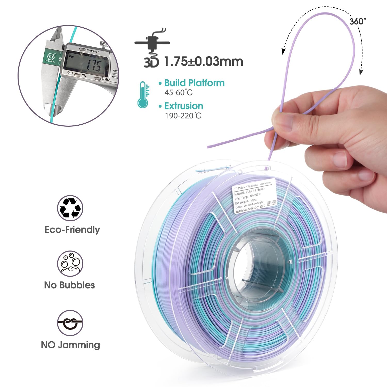 Isanmate Pla Filament Rainbow, Pla Plus Rainbow Filament 1.75Mm, Fast Change Multicolor Rainbow Pla Filament, Bluish Green, Purp