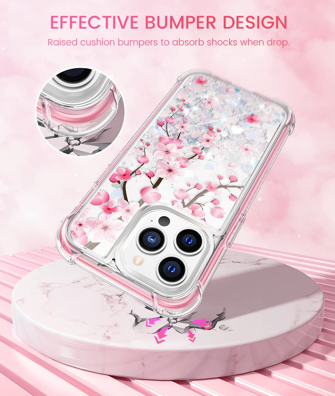 Caka Compatible For Iphone 13 Pro Max Case For Girls Women Glitter Flower Bling Liquid Sparkle With Screen Protector Flowing Qui