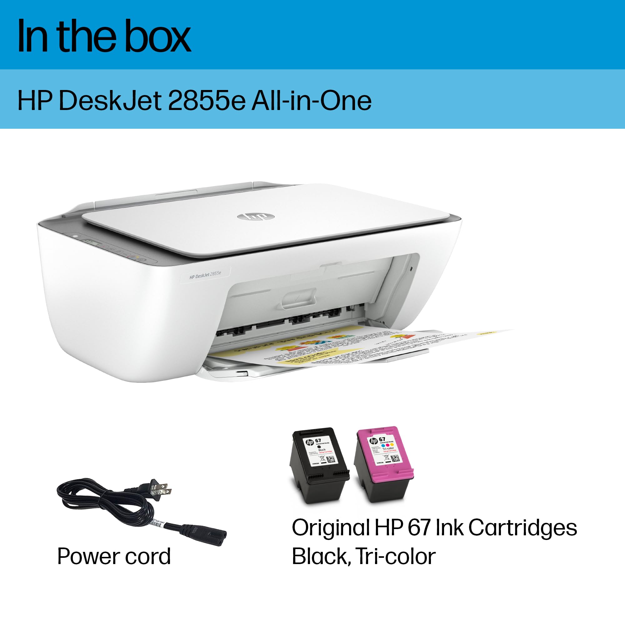 Hp Deskjet 2855E Wireless All In One Color Inkjet Printer, Scanner, Copier, Best For Home, 3 Months Of Instant Ink Included (588