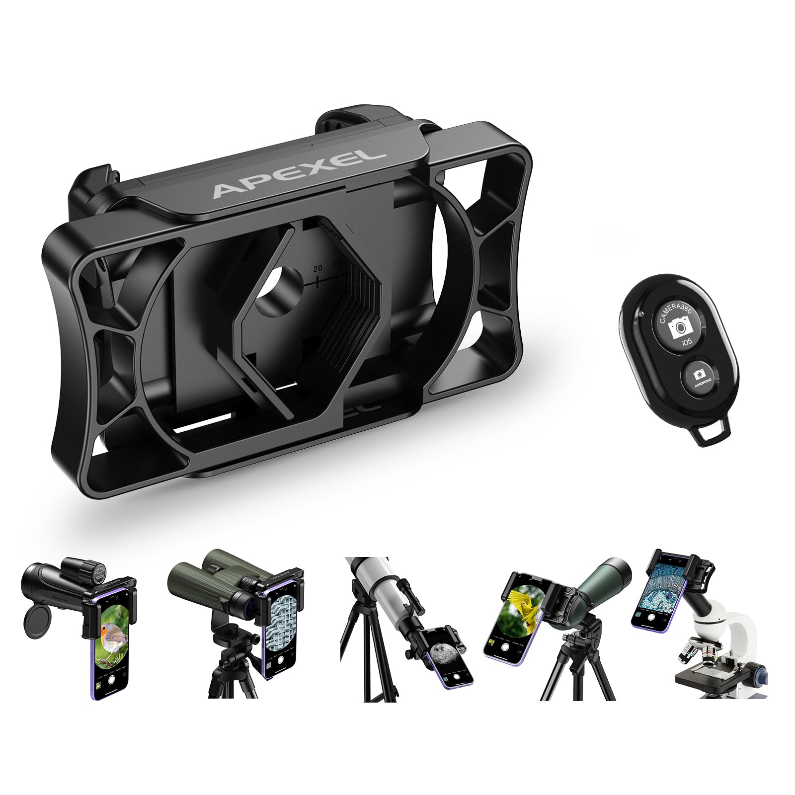 Apexel Telescope Phone Adapter, Binocular Photo Adapter For Android & Iphone, Phone Holder Mount For Telescope, Monocular, Binoc