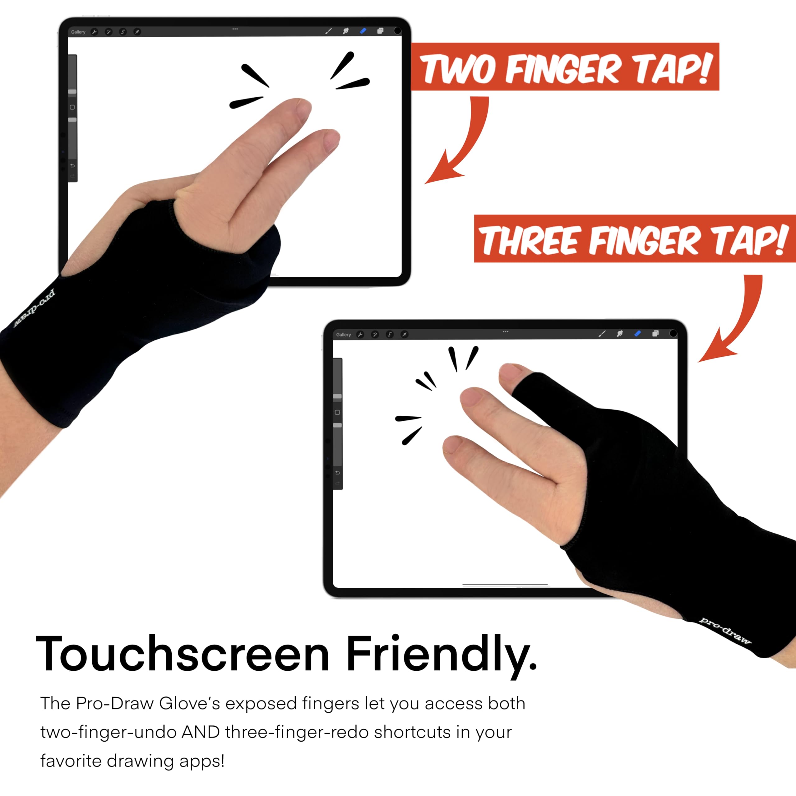 Pro Draw Artist Glove For Ipad, Drawing Tablet, Sketching // Two & Three Finger Tap // Right Or Left Hand (Large/X Large)
