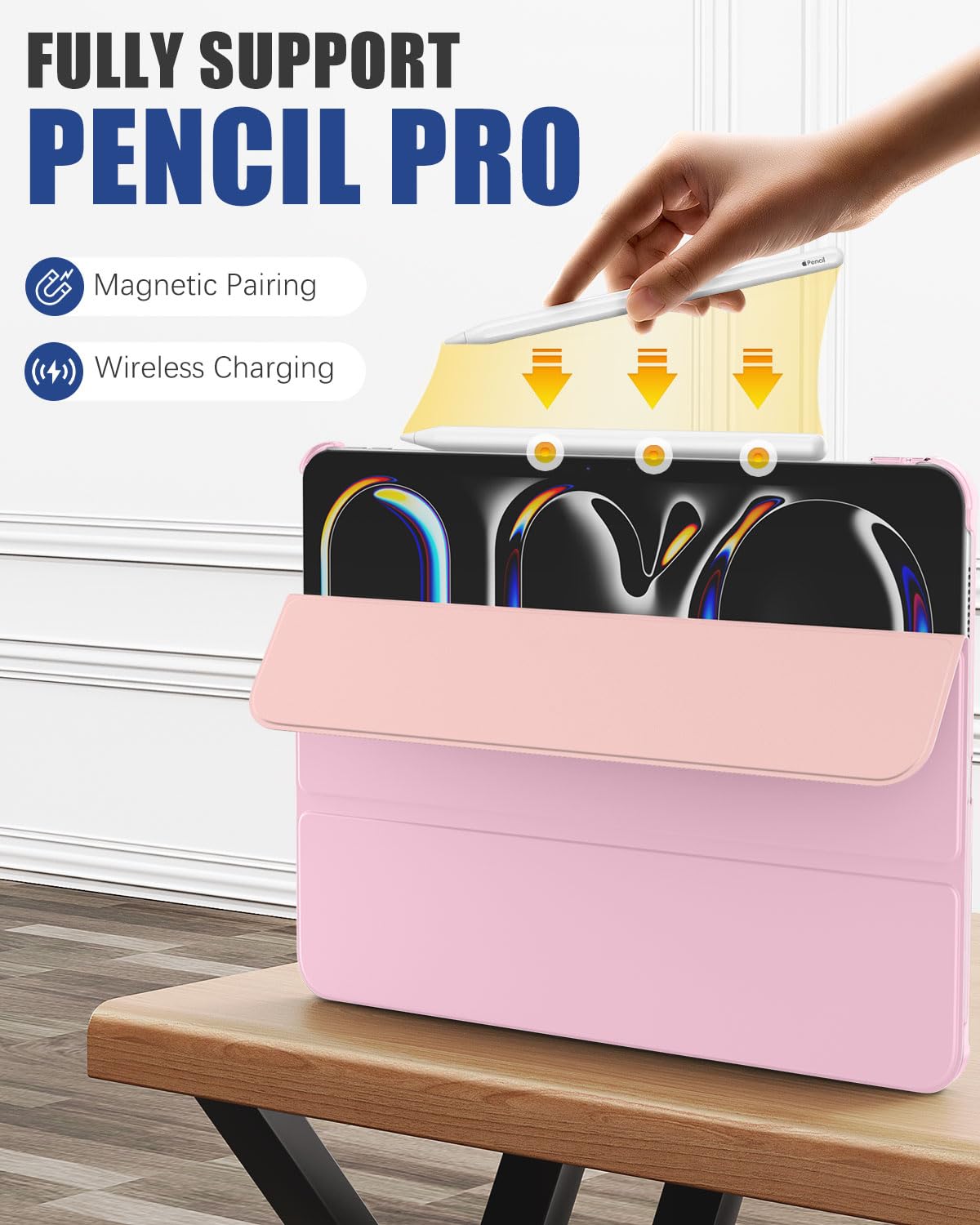 MoKo for iPad Pro 11 Inch Case M4 2024 (5th Gen), Ultra Slim Stand Case with Hard PC Translucent Back Shell Cover for iPad Pro 11'' 2024 Model (A2836/A2837/A3006),Support Apple Pencil Pro,Nosegay Pink