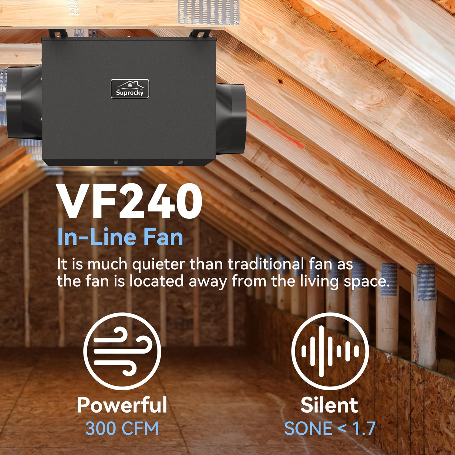 Suprocky 300Cfm Ultra Quiet Bathroom Exhaust Fan, Remote Mount In Line Fan Vf240, Kitchen, Garage And Residential Ventilation Ap