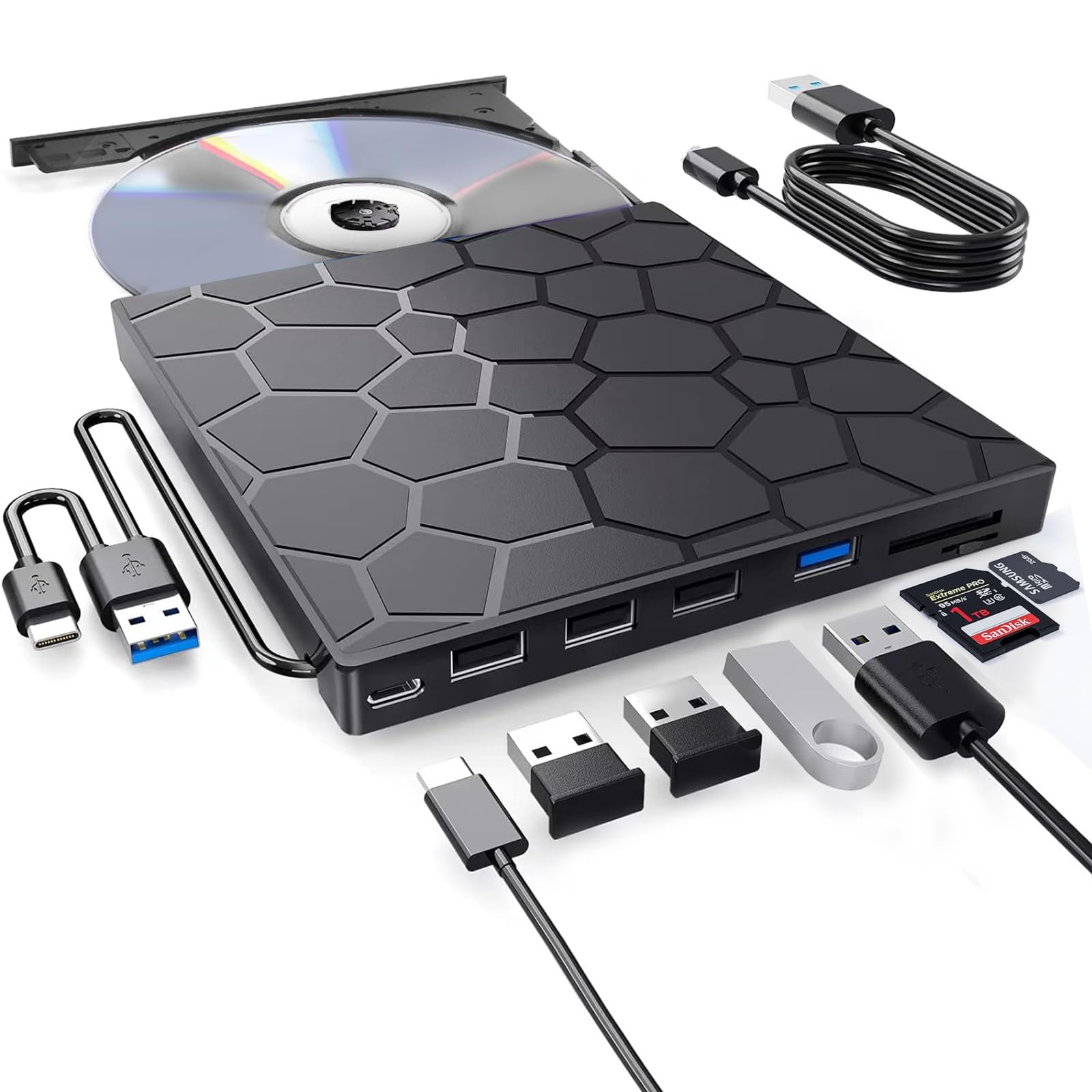 External Cd/Dvd Drive For Laptop, Portable Dvd Player For Laptop, 8 In 1 Usb 3.0 Cd/Dvd Rom +/ Rw Cd Burner,Cd Drive External Us