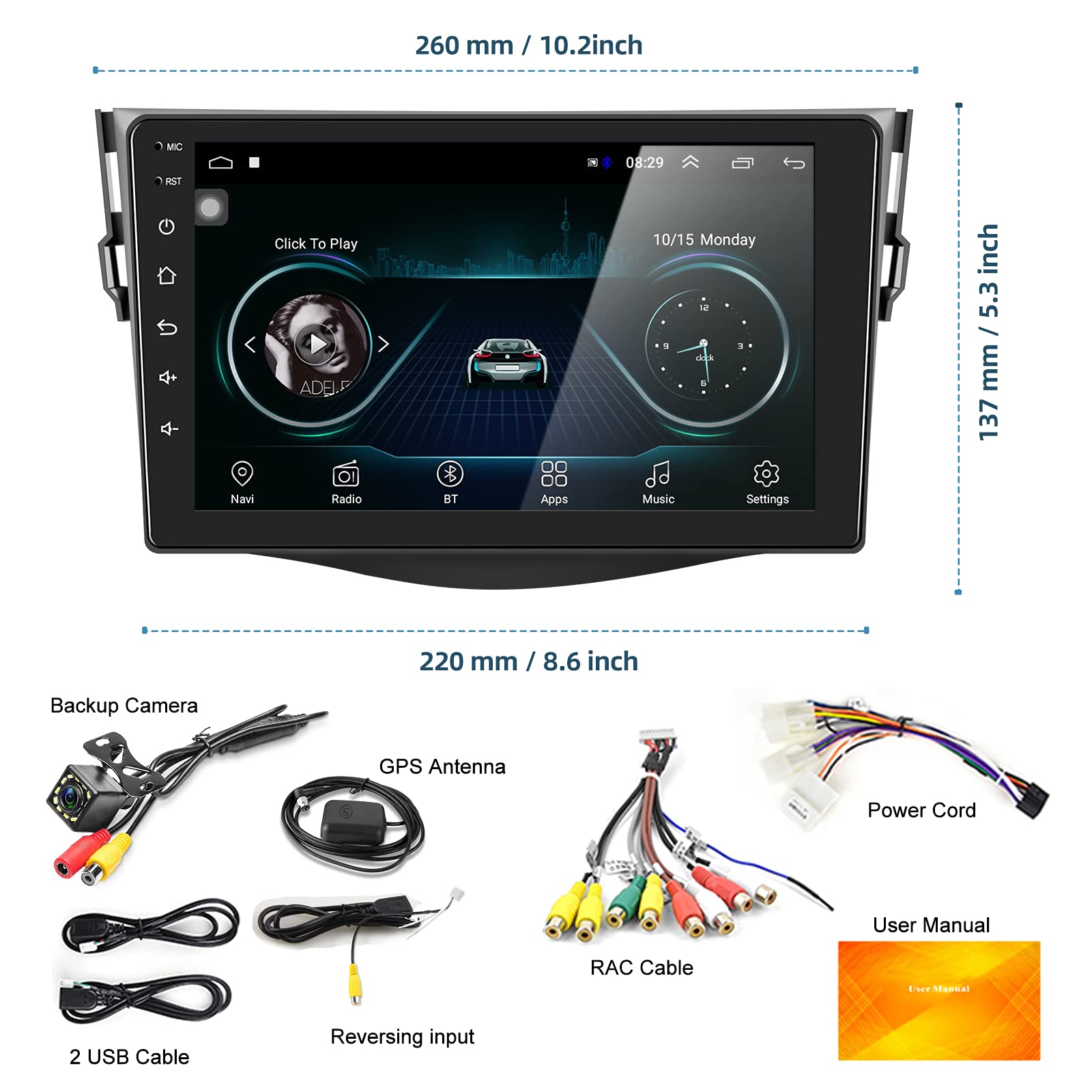 Nhopeew Android Car Stereo For 2006 2012 Toyota Rav4 9 Inch Touch Screen Radio With Bluetooth/Gps Navigation/Wifi/Backup Camera