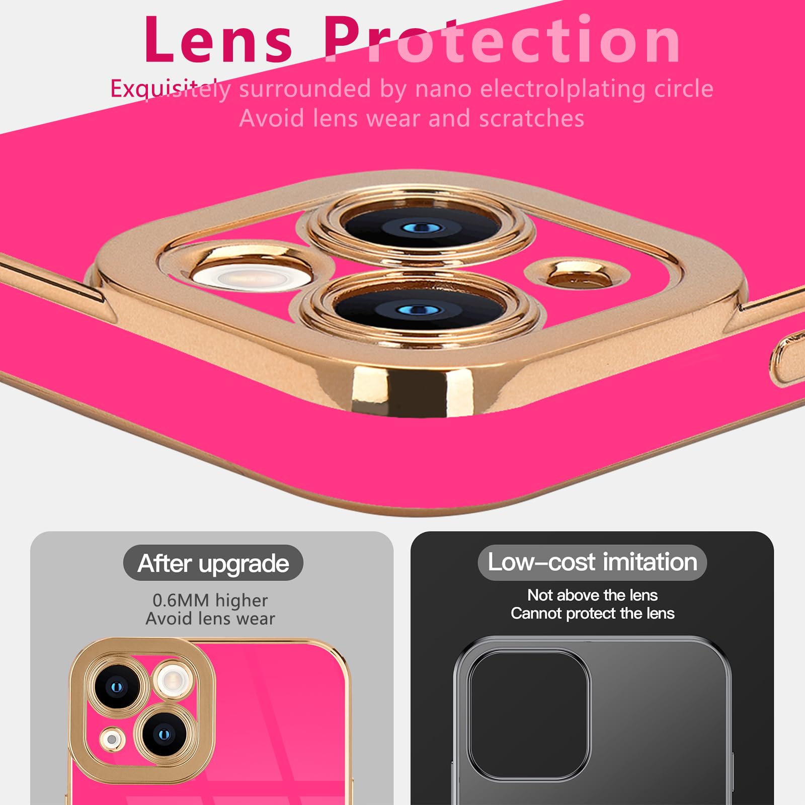 Lafunda For Iphone 14 Case Cute, Luxury Golden Edge Electroplated Case For Women Girls Soft Silicone Tpu Bumper Cover Full Camer