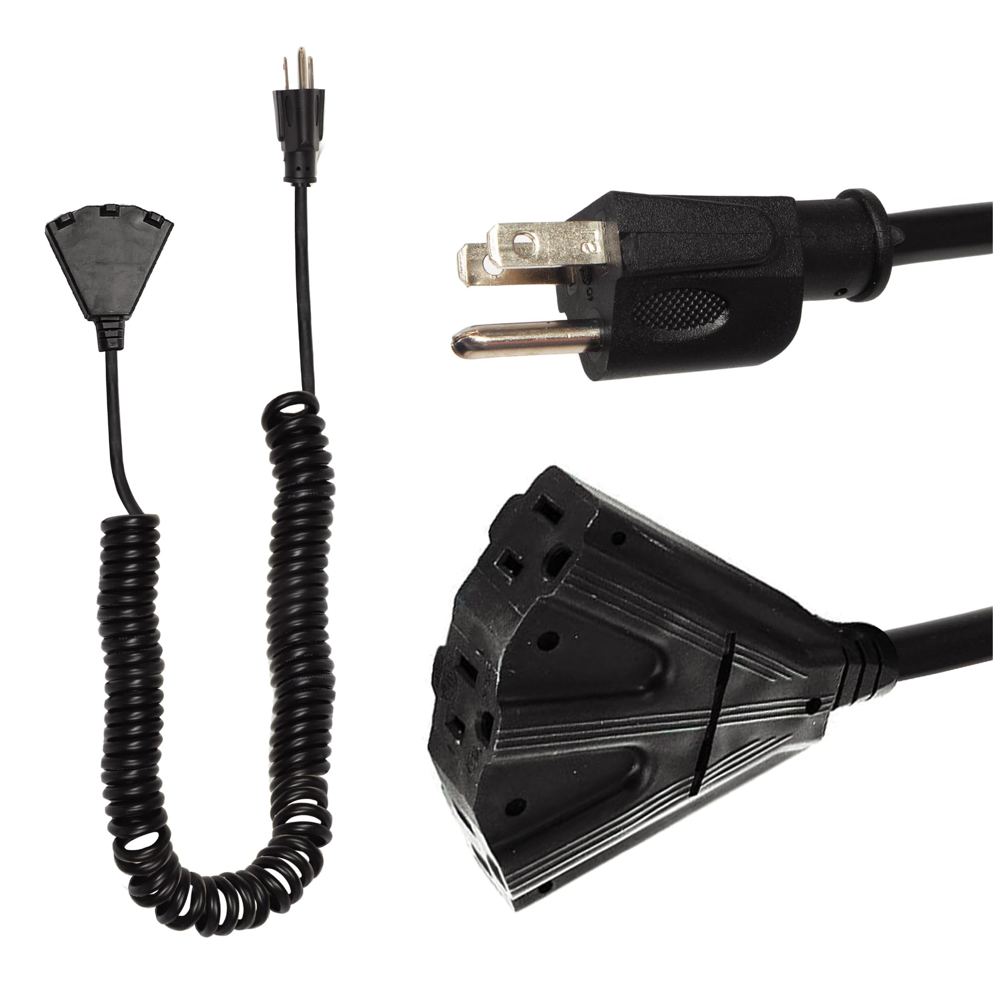 Iron Forge Cable 3 Outlet Black Outdoor Coiled Extension Cord 15 Ft, 16/3 Sjeow Oil Resistant & Flame Retardant Power Cord 13 Am