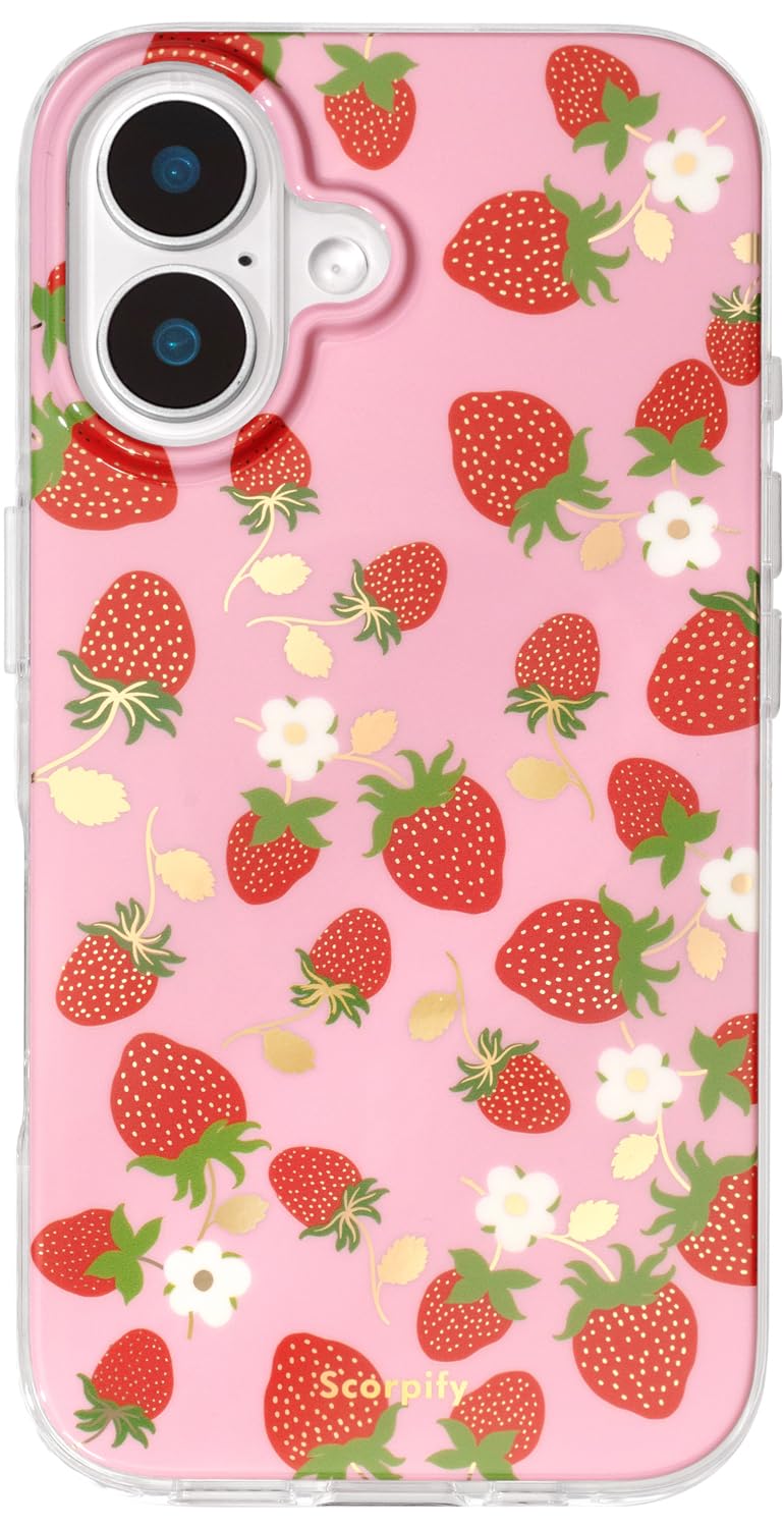 Scorpify For Iphone 16 Case [Compatible With Magsafe] With Strawberry Party Fruit Design, Cute Floral Magnetic Phone Cover For W