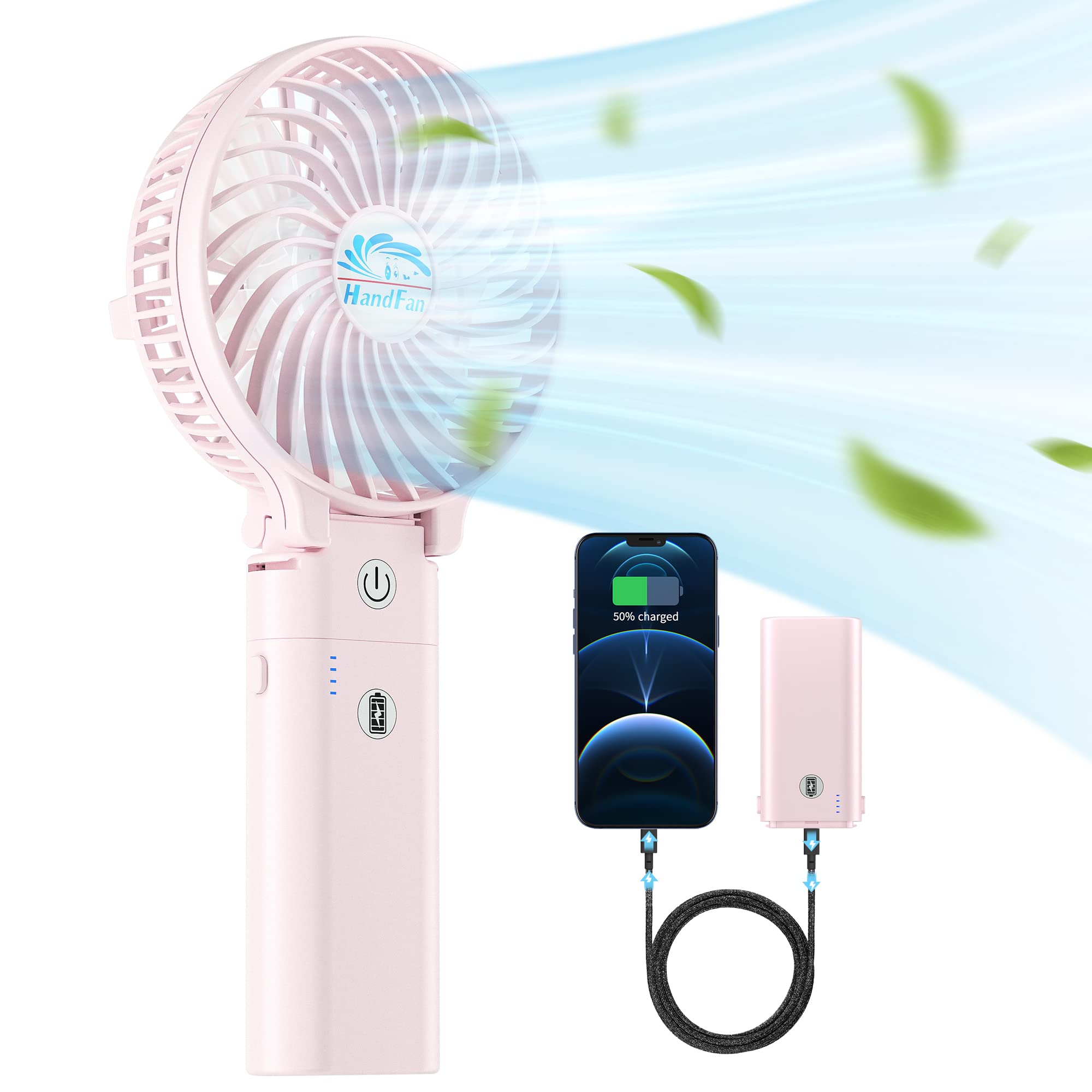 Handfan 2024 New 5200Mah Mini Handheld Fan, 5 20 Working Hours Personal Fans, 3 Speeds Strong Airflow Usb Small Desk Fan With Po