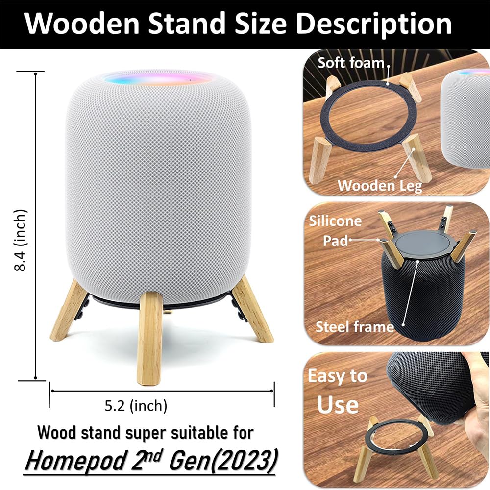 Real Wood Stand For Homepod 2Nd Gen (2023), Sturdy Stable Wooden Holder With Metal Frame Protect Home Pod 2 Speaker For Sound (White Oak)