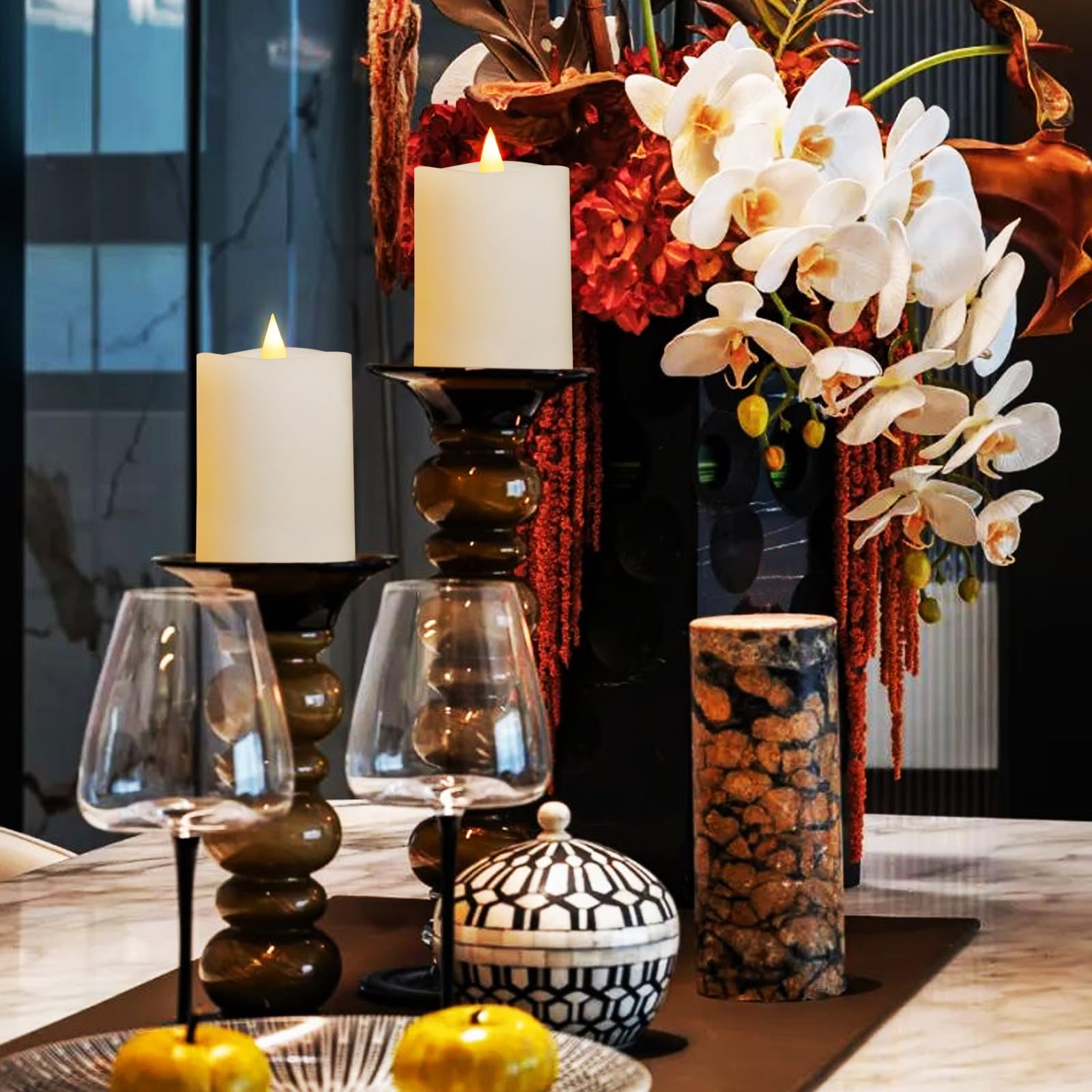 Asldoiweh 3X4 Flickering Flameless Candles Set Of 2, 2Aa Battery Life 600 Hours Battery Candles Flickering With Timer,4 Inch Fla