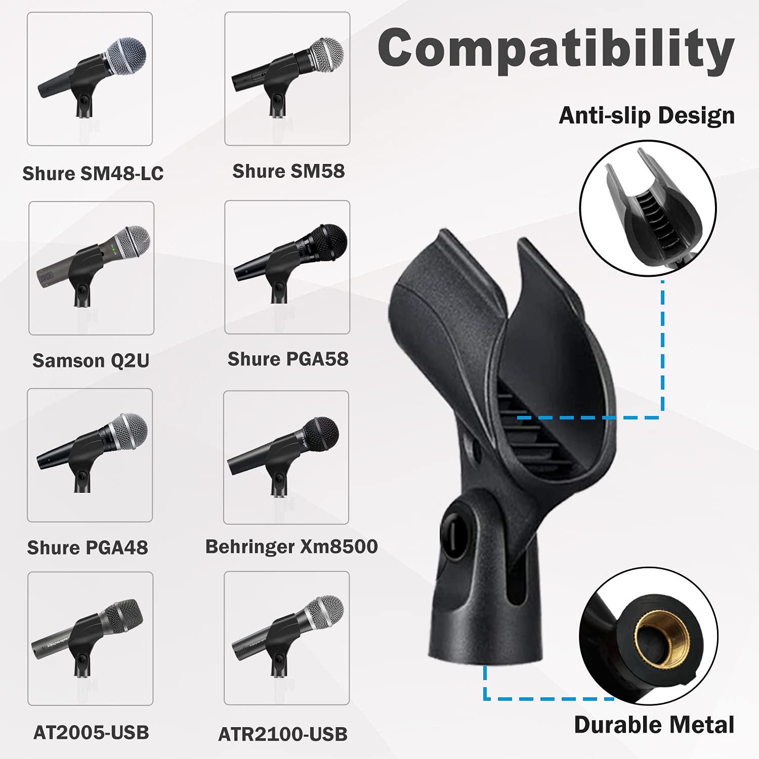 Mictop Universal Microphone Clip Holder, Comes With 5/8'' Male To 3/8'' Female Screw Adapter Suitable For Handheld Microphones,