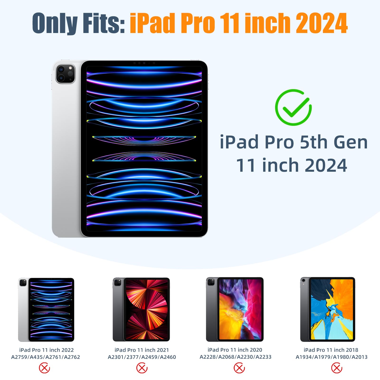 Kidopire New Compatible With Ipad Pro 11 Inch Case (M4, 5Th Gen 2024) With Pencil Holder, Smart Cover With Protective Trifold St