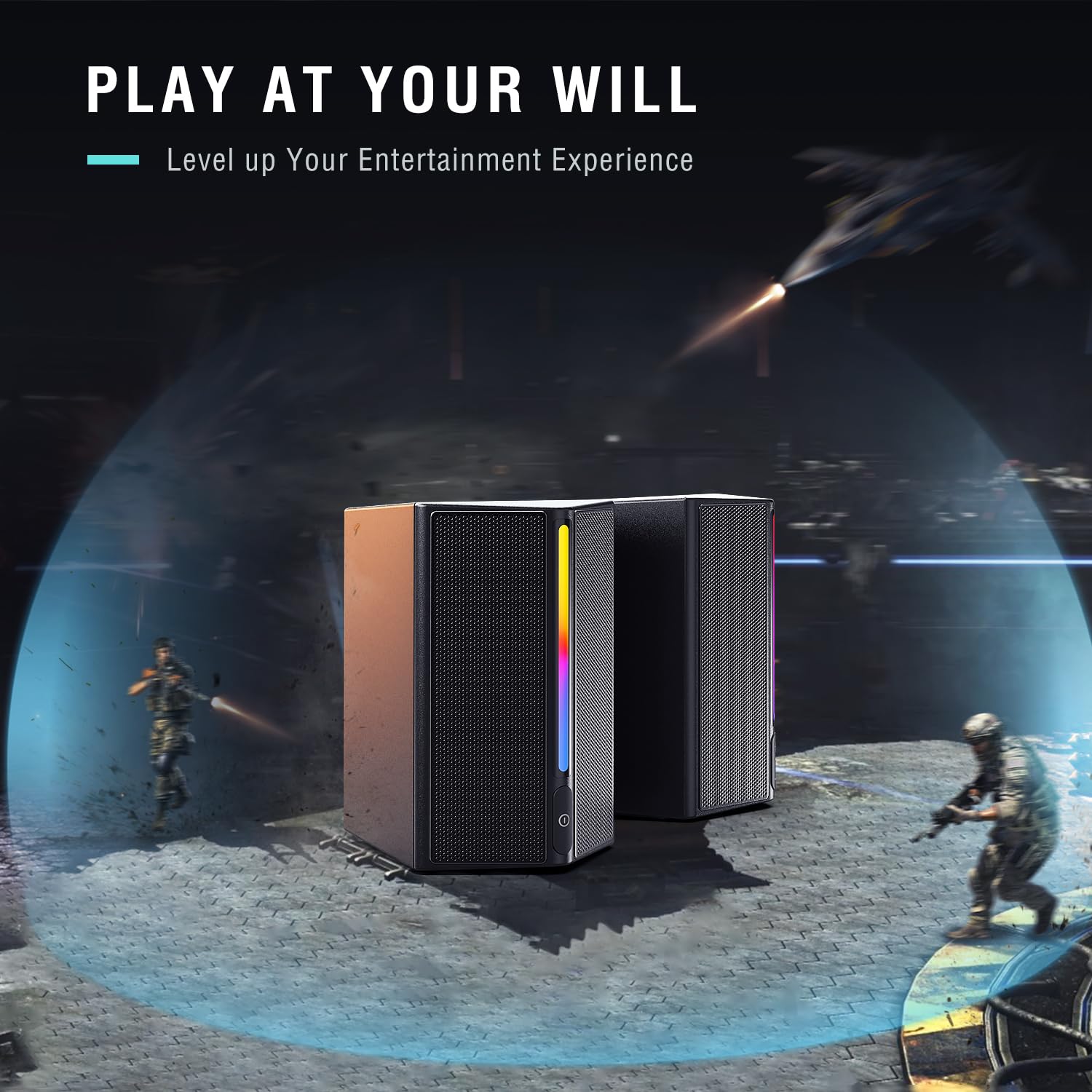 Fifine Computer Speakers, Desktop Pc Speakers With Volume Control, Rgb Gaming Speakers Wired With 3.5Mm Aux Audio Cable For Lapt