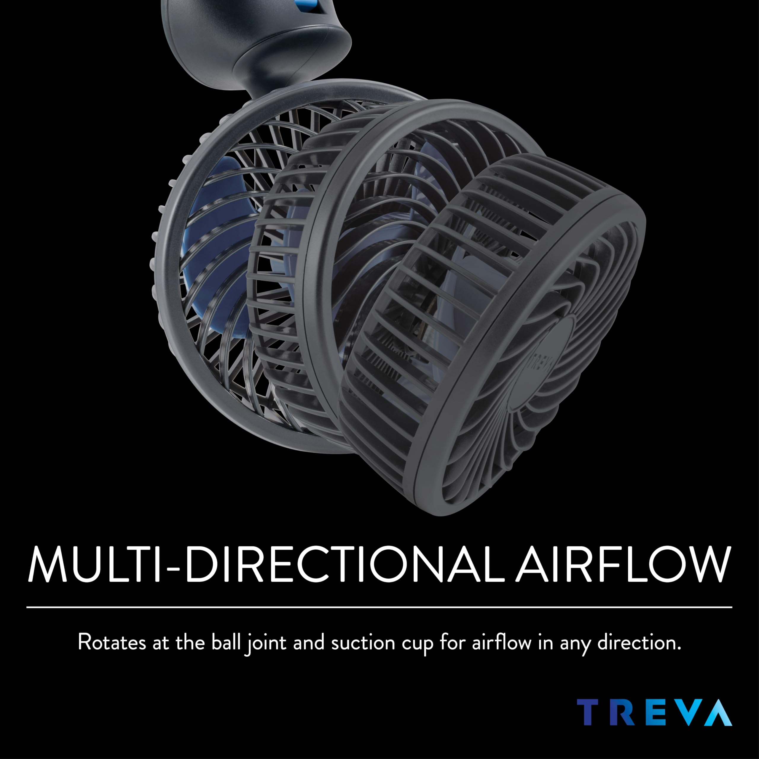 Treva 3.5 Inch Usb Powered Fan With Suction Cup, 3 Speed Attachable Fan With Rotating Head For Car, Camping, Travel, Bedroom, Mu