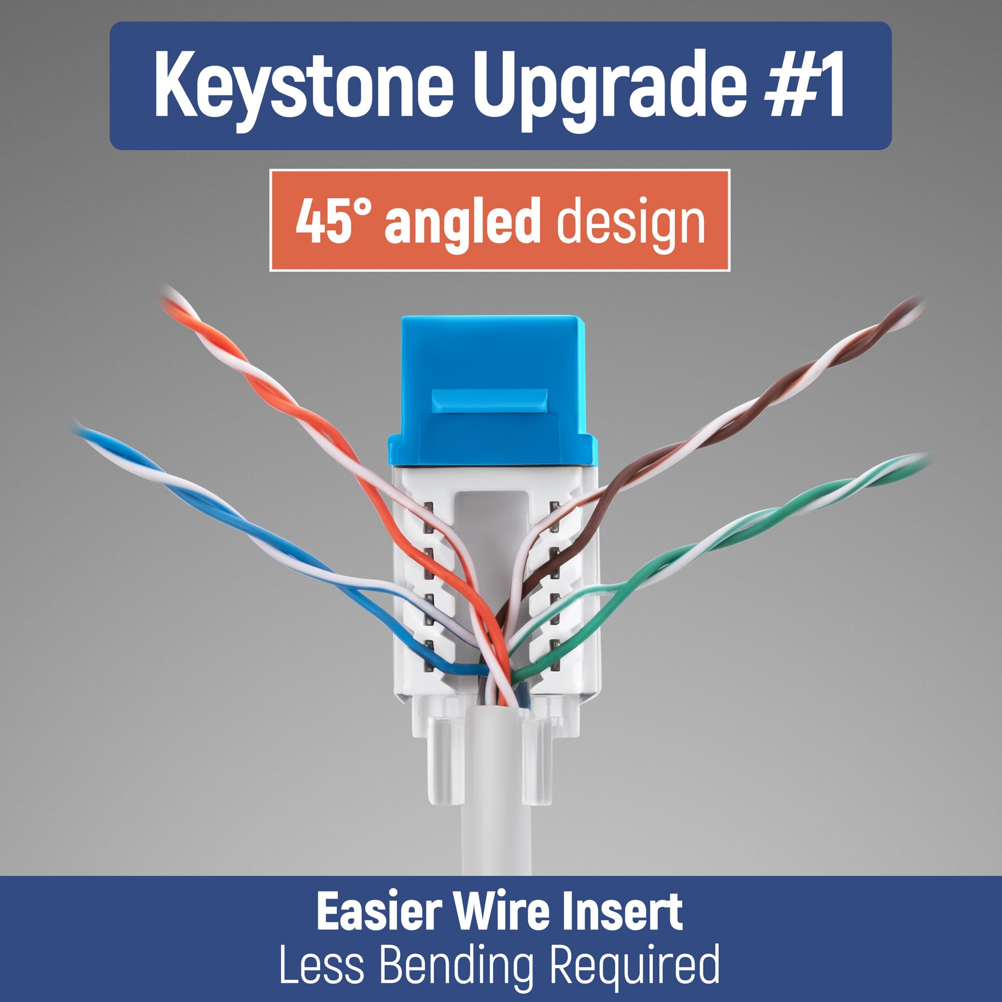 Everest Media Solutions 45 Angled Cat6 Keystone Jack In Blue   Slim Profile Rj45 Ethernet Connector   Compatible With 45 Angled