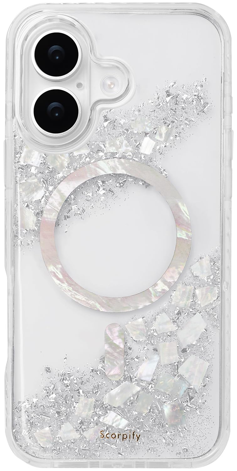 SCORPIFY for iPhone 16 Case [Compatible with MagSafe] with Gleam Pearl Luster,Cute Clear Magnetic Phone Cover Bumper for Women G