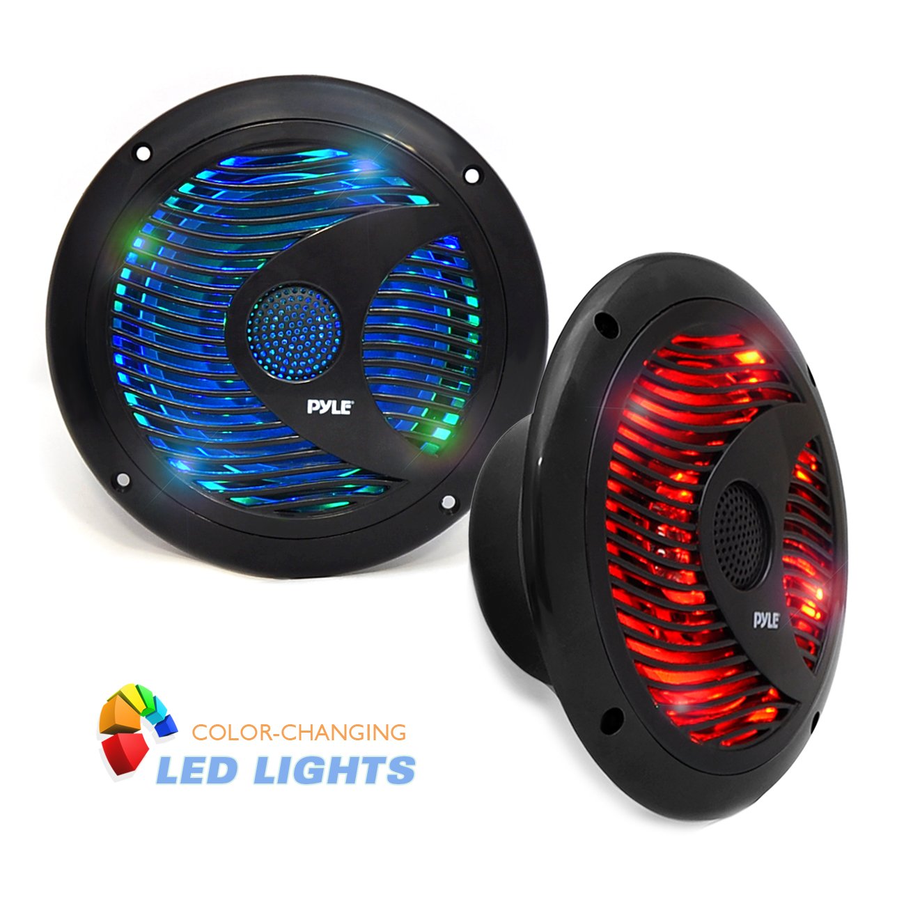 Pyle 6.5    Dual Marine Speakers - Ip44 Waterproof And Weather Resistant Outdoor Audio Stereo Sound System With Built-In Led Lig