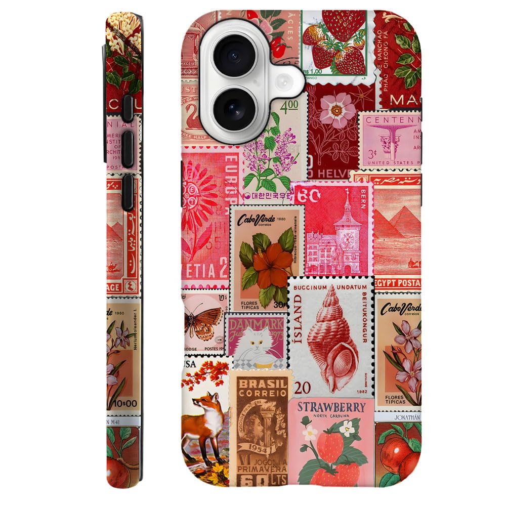 Compatible with iPhone 17,Durable & Shockproof Phone Case Cover Design - Vintage Flower Stamp