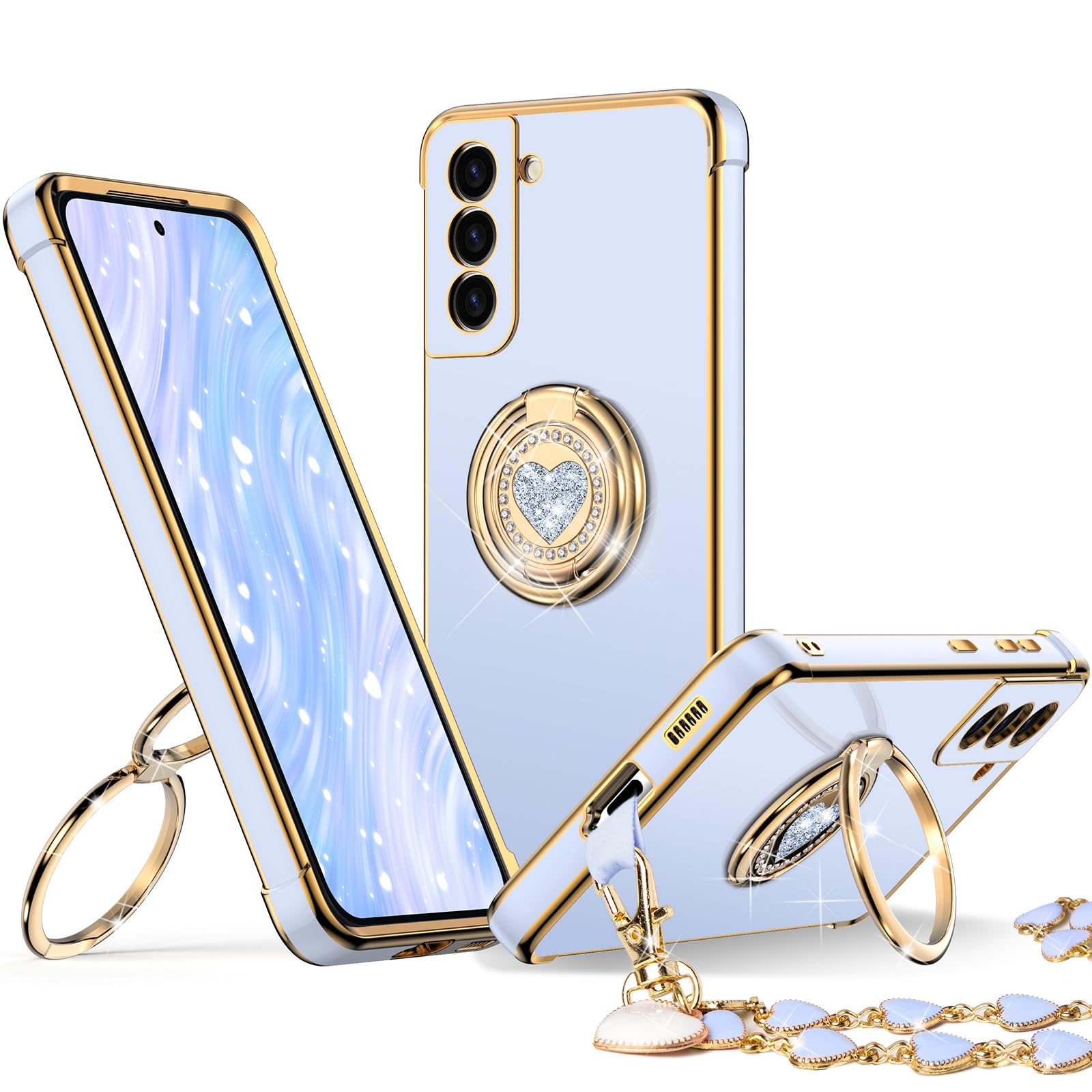 Xyz For Galaxy S22 Case With Stand, Samsung S22 Case With Double Ring, Women Girls Bling Luxury Protective Phone Case Heart For