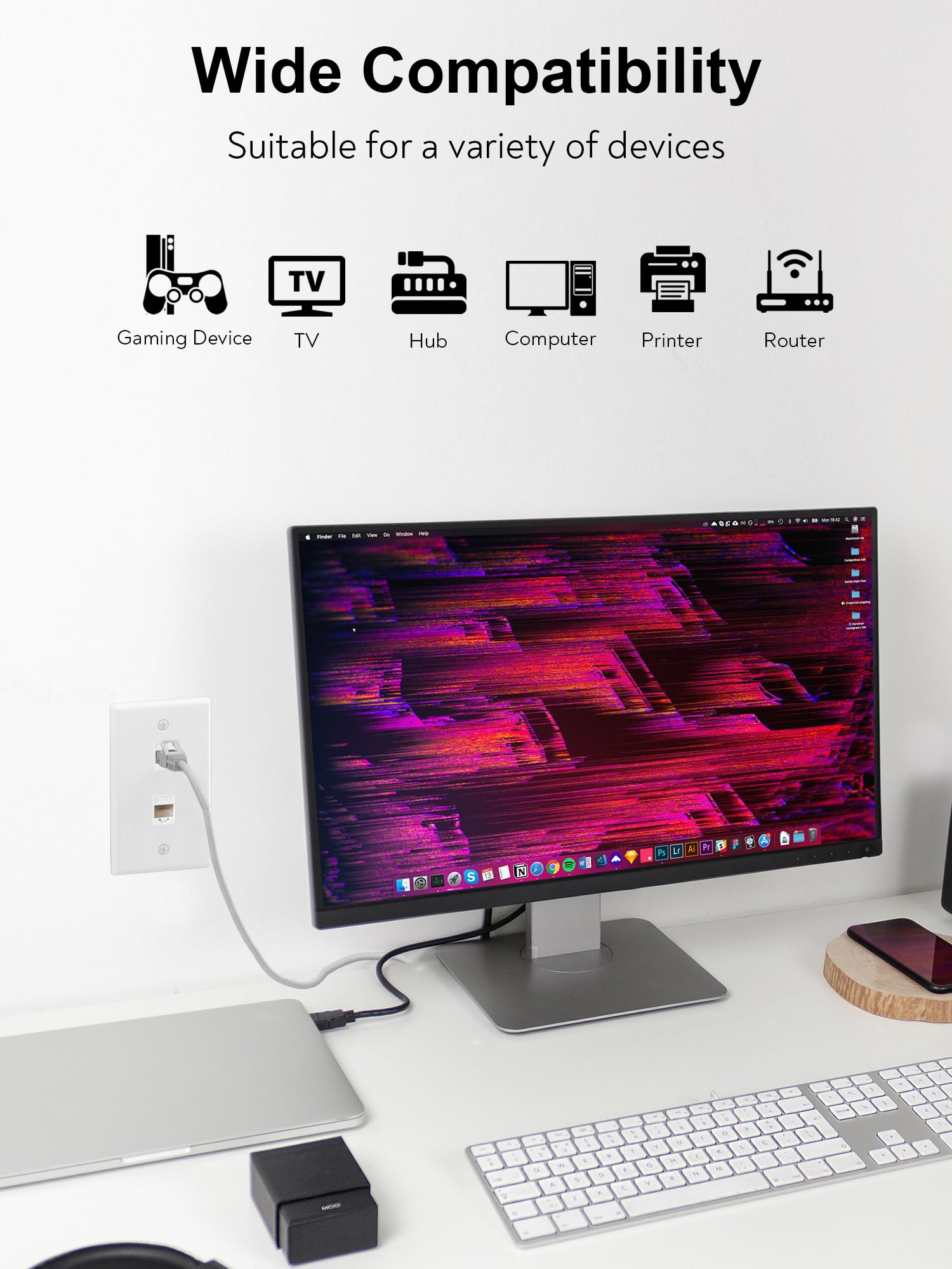 Bnpuhiu 4 Port Cat6 Wall Plate   Ethernet Wall Plate Outlet With Rj45 Female To Female Keystone For Cat7/6/5/5E Ethernet Devices