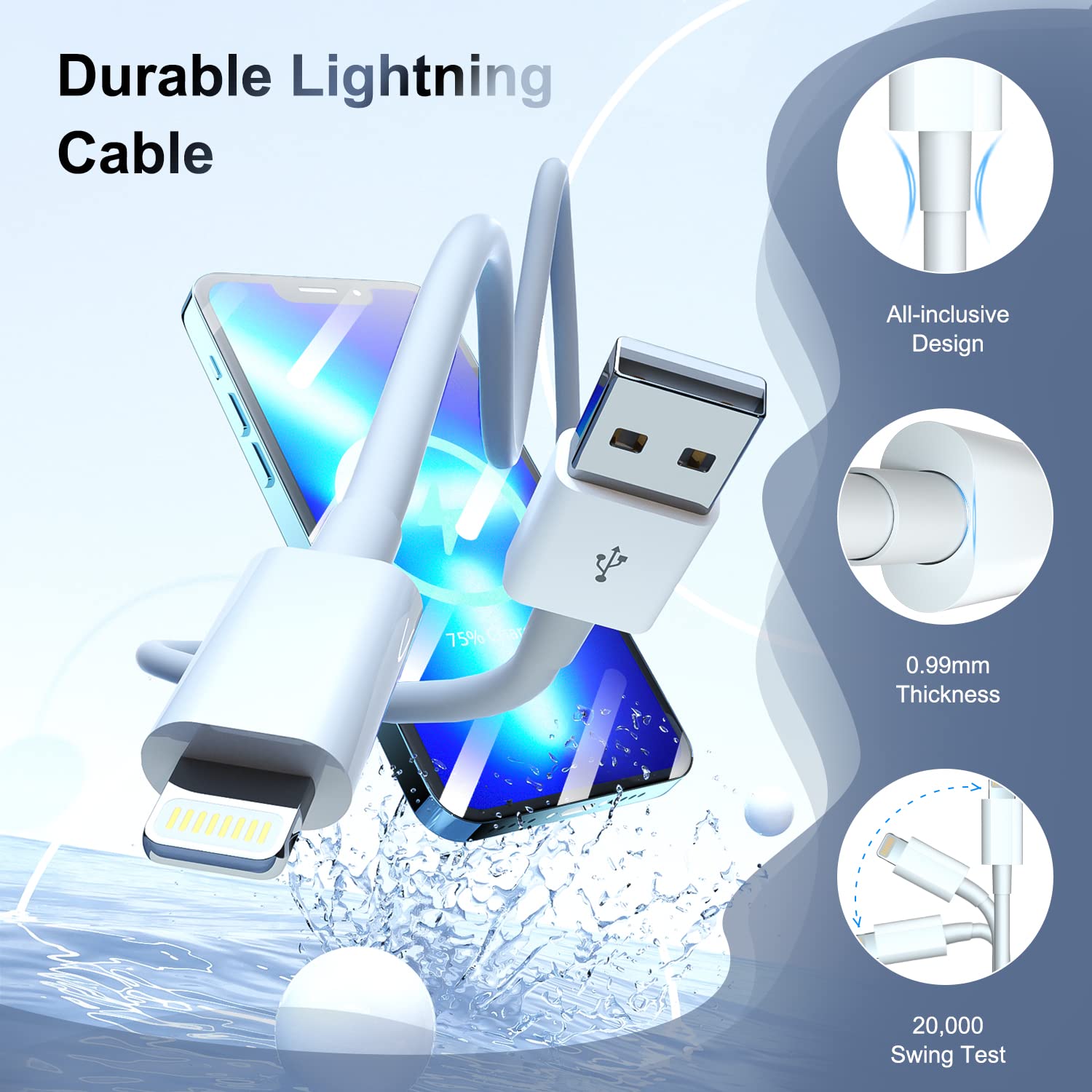 Iphone Charger 6 Feet Apple Mfi Certified, Lightning Cable 6Ft Fast Charging Cord Compatible With Iphone 14 13 12 11 Pro Max Xr