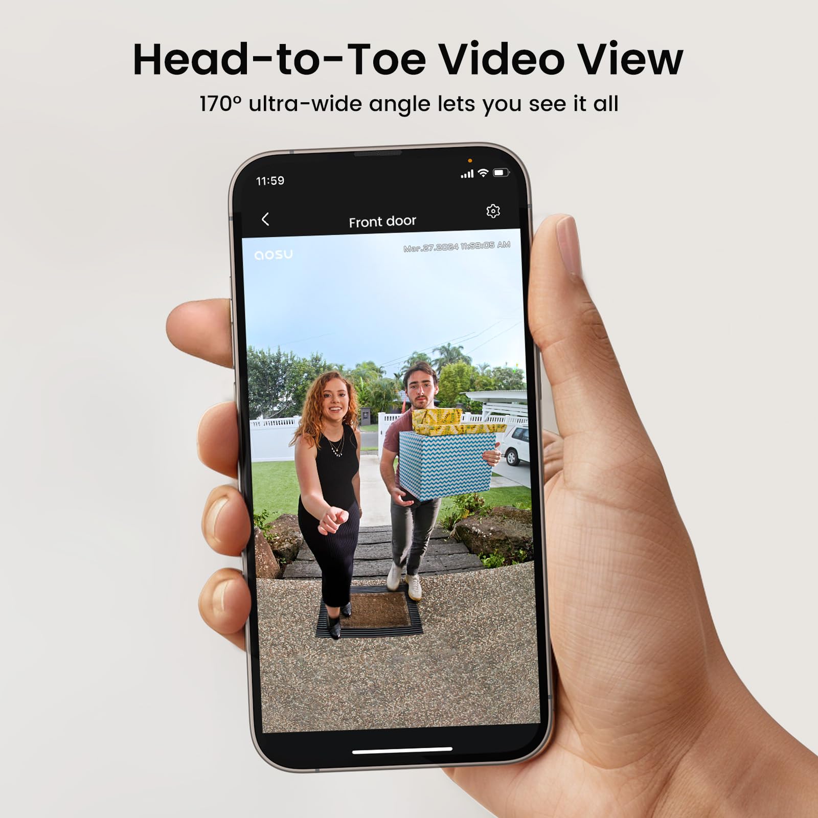 Aosu Doorbell Camera Wireless   Head To Toe View, Intelligent Package Detection, 2.4G Wi Fi Video Doorbell With Chime, No Monthl