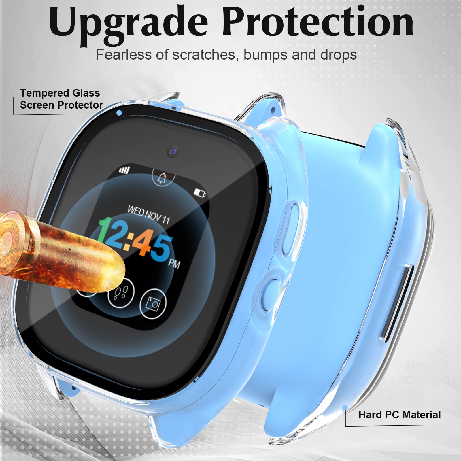 2 Pack Protective Case For Verizon Gizmo Watch 3 Screen Protector, Hard Pc Bumper Cover Built In Tempered Glass Screen Protector