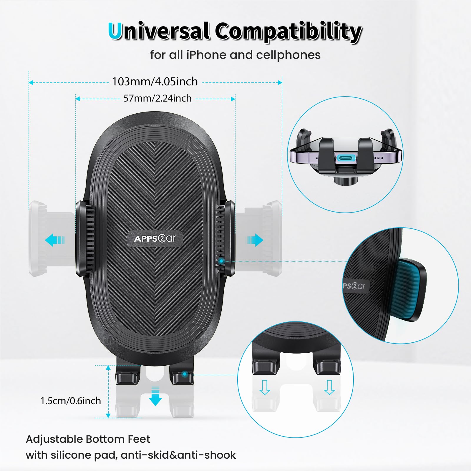 Apps2Car Suction Cup Phone Holder Windshield/Dashboard/Window, Suction Cup Car Phone Mount With Strong Sticky Gel Pad, Compatibl