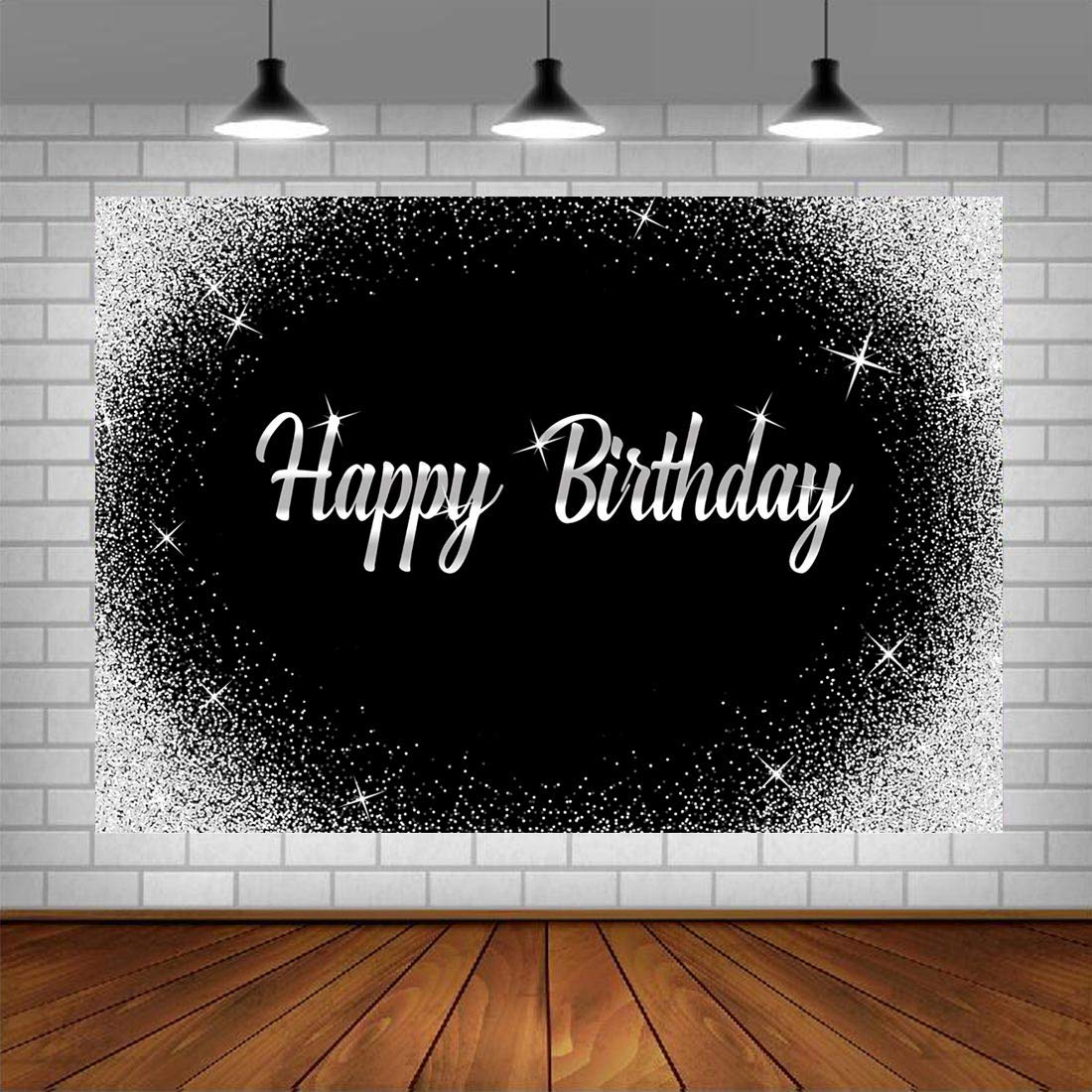 Happy Birthday Backdrop Glitter Silver Dots And Black Photography Background 5X3Ft Birthday Party Decorations Banner For Any Age