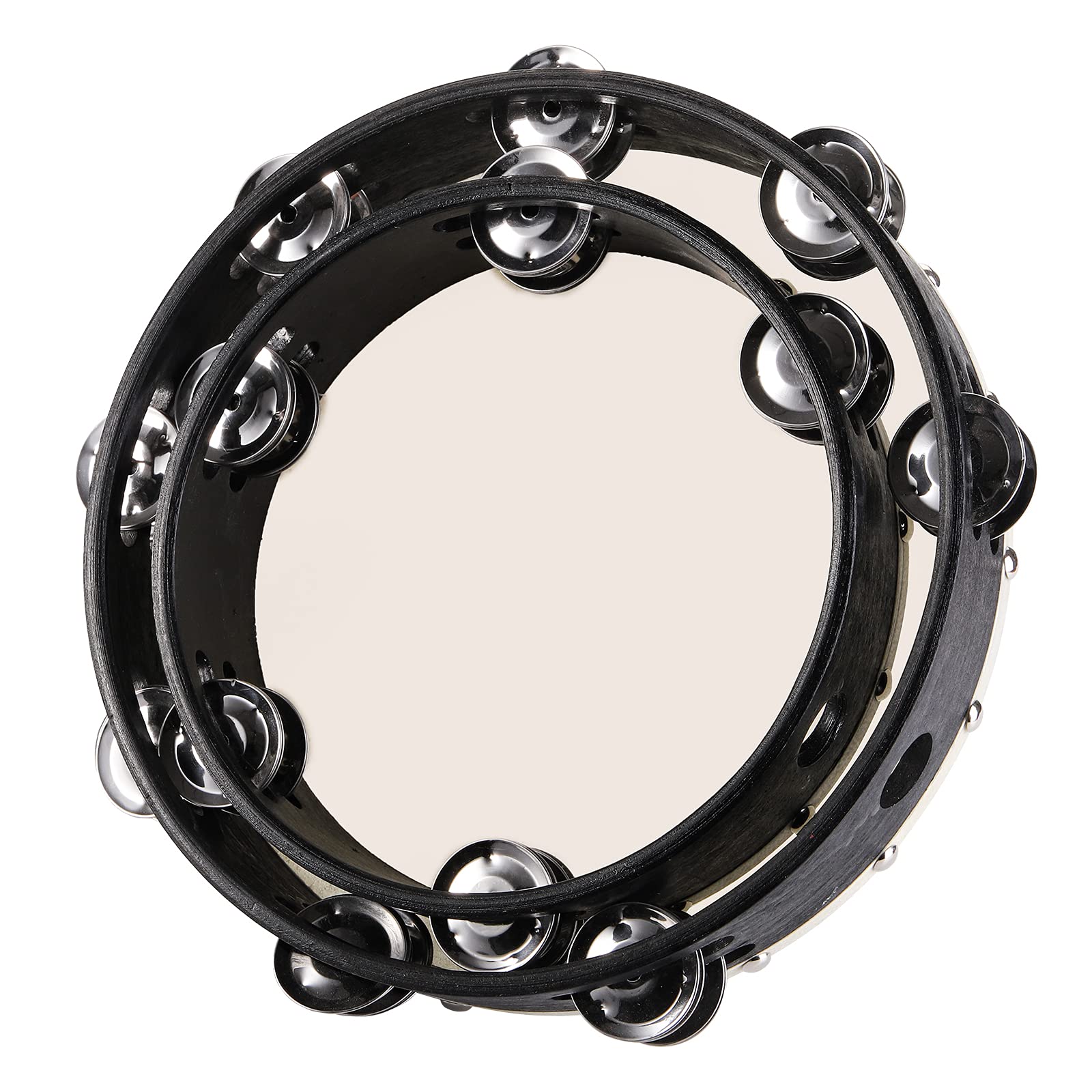 Foraineam 2 Pieces (8 Inch And 10 Inch) Wood Handheld Tambourine, Double Row Metal Jingle Bells Wooden Tambourine Drum Musical P