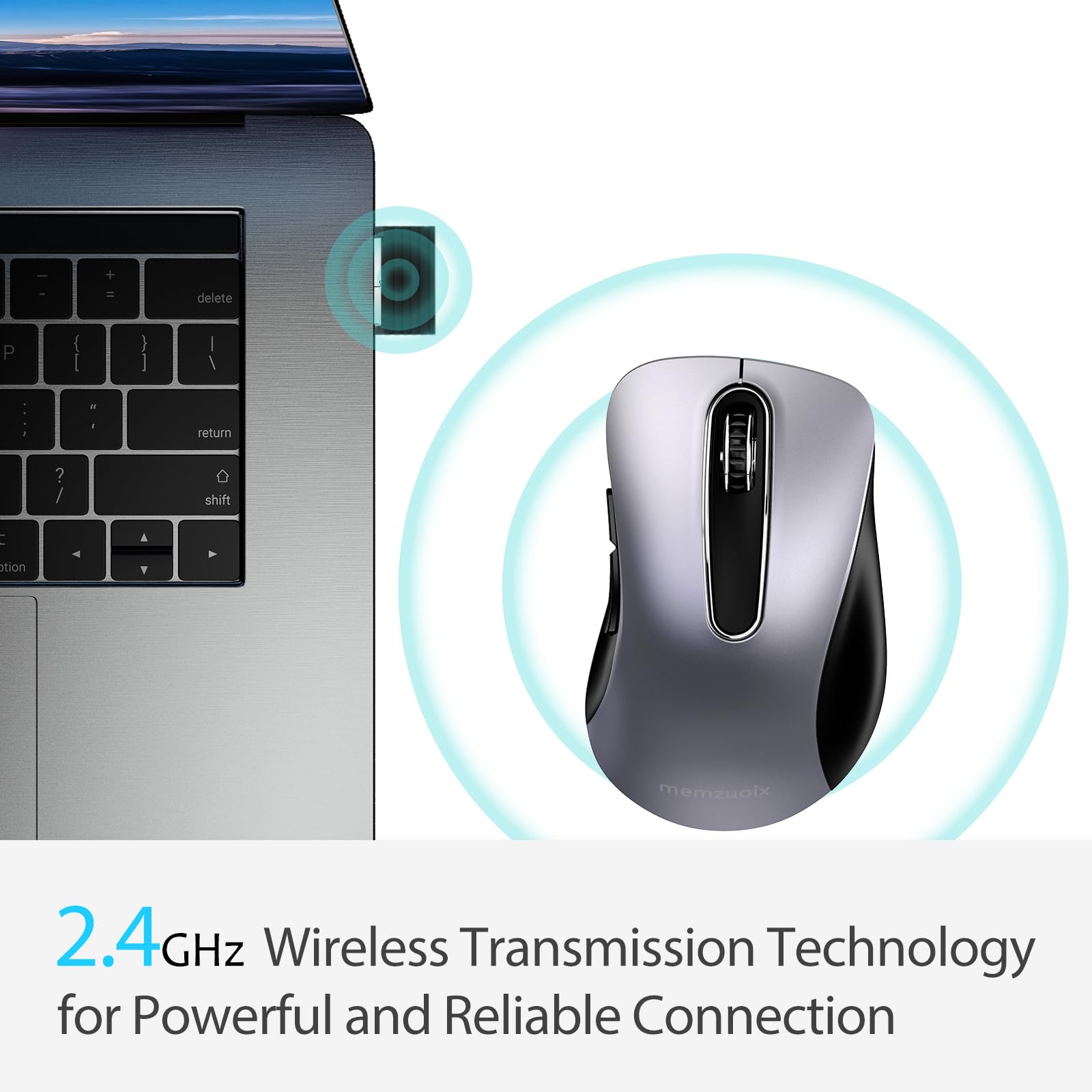 Memzuoix 2.4G Wireless Mouse, 1400 Dpi Mobile Optical Cordless Mouse With Usb Receiver, Portable Computer Mice Wireless Mouse For Laptop, Pc, Desktop, Macbook, 5 Buttons (Gunmetal)
