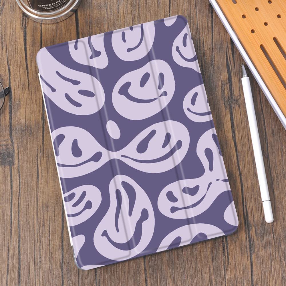 Idocolors Purple Ghost Face Pad Case For Ipad 5Th/6Th Generation Cute Girly Anti Scratch Lightweight With Pencil Holder Trifold