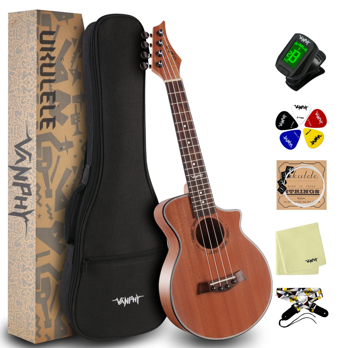 VANPHY Tenor Ukulele for Beginners, Professional Ukulele for Kids, Ukelele 26'' Adult Starter Bundle kit, Hawaiian Uke with Gig 