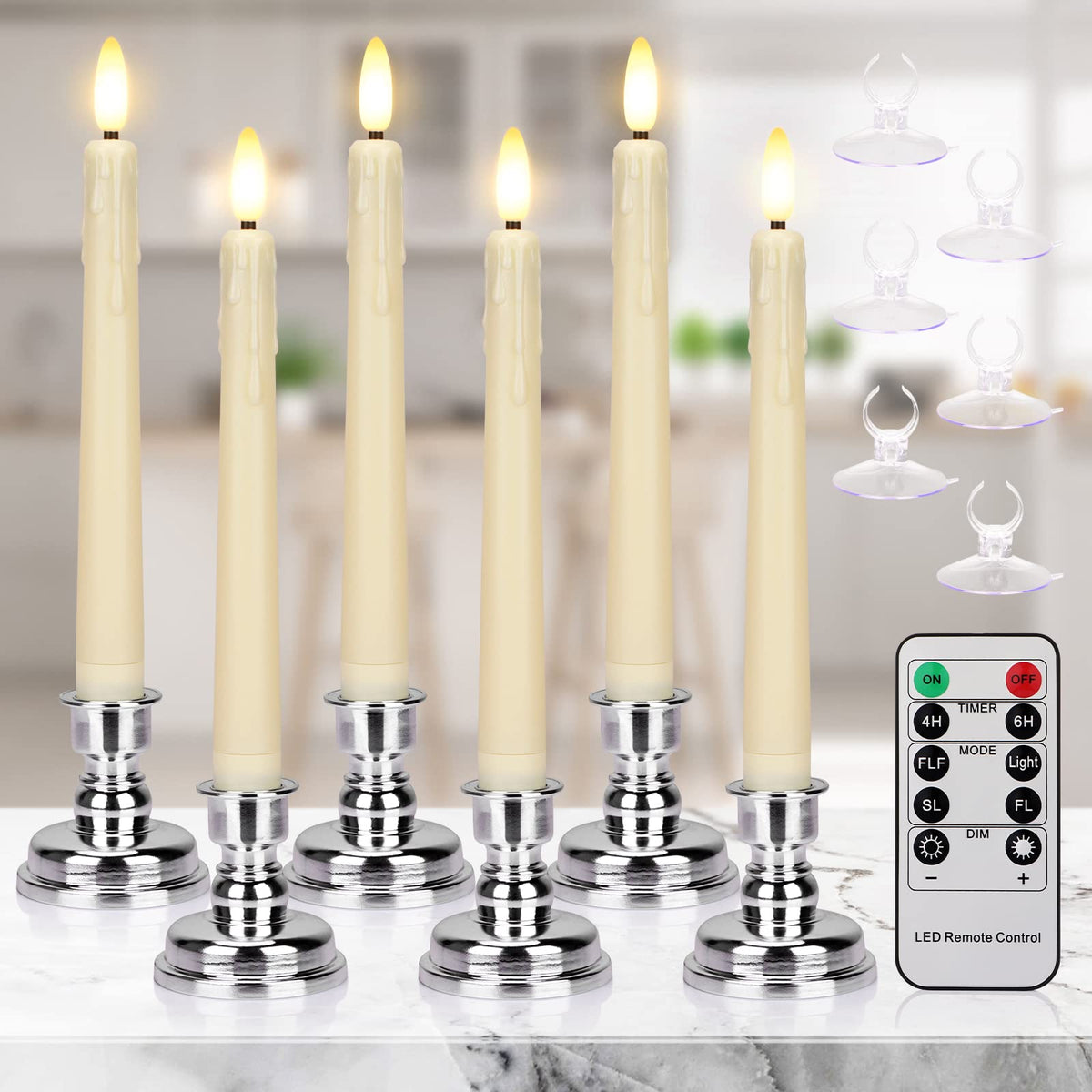 Flameless Led Taper Candles With Warm White Lights, 8 Inch Battery Operated Window Candles With Timer Remote, Flickering 3D Flam