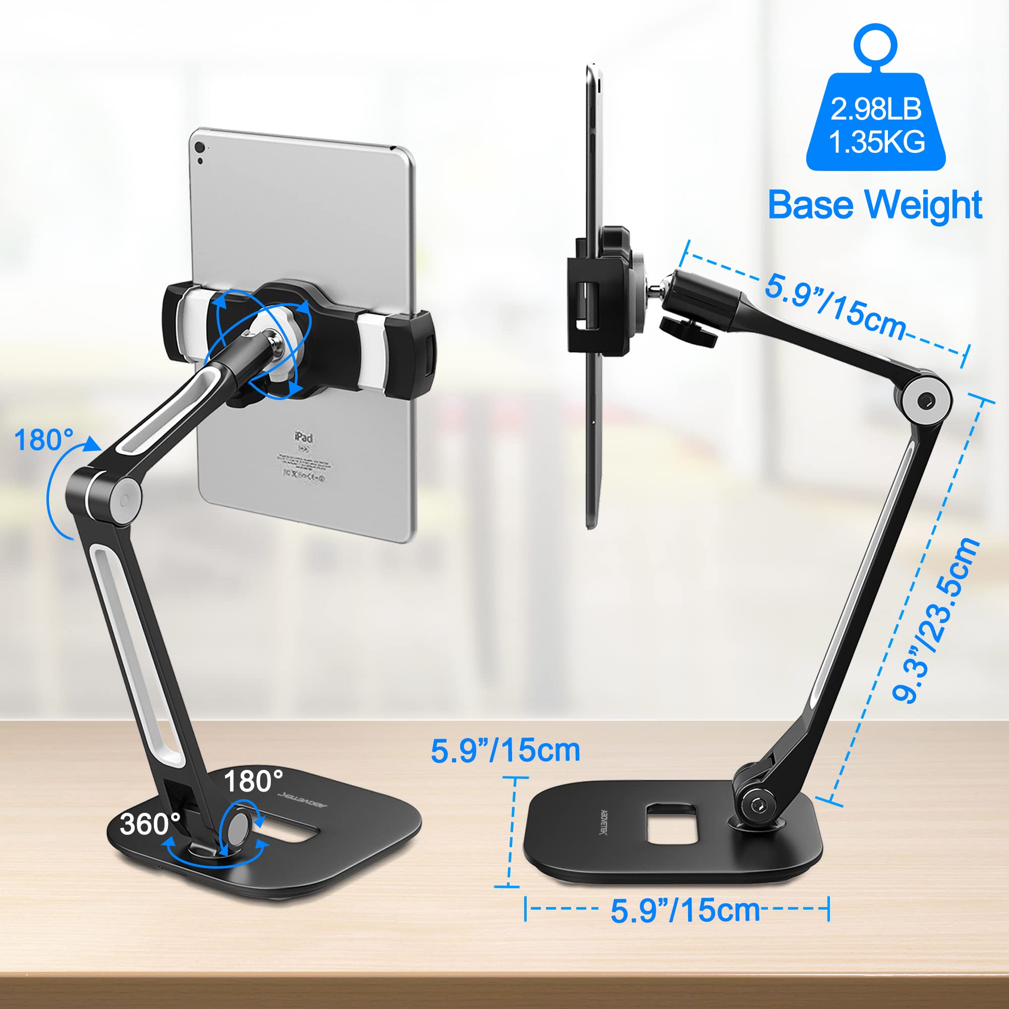 AboveTEK Tablet Stand, Multi Angle Adjustable iPad Stand Holder, 360� Swivel iPad Stand Aluminum Desk Mount Fits 4� 11'(Diagonal) iPad/Mini/Air/Pro for Business Kiosk Office � Black