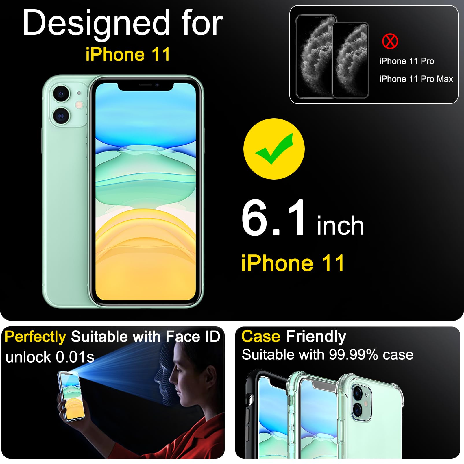 Ferilinso 3 Pack Screen Protector For Iphone 11 With 3 Pack Tempered Glass Camera Lens Protector Phone Case Friendly Hd Accessor