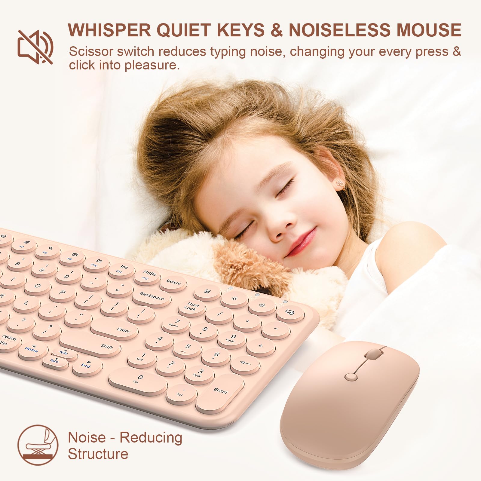 Mobifice Wireless Keyboard And Mouse 2.4Ghz Usb Combo Ultra Thin Cordless Compact Sized Silent Retro Computer Keyboard Mouse Sui