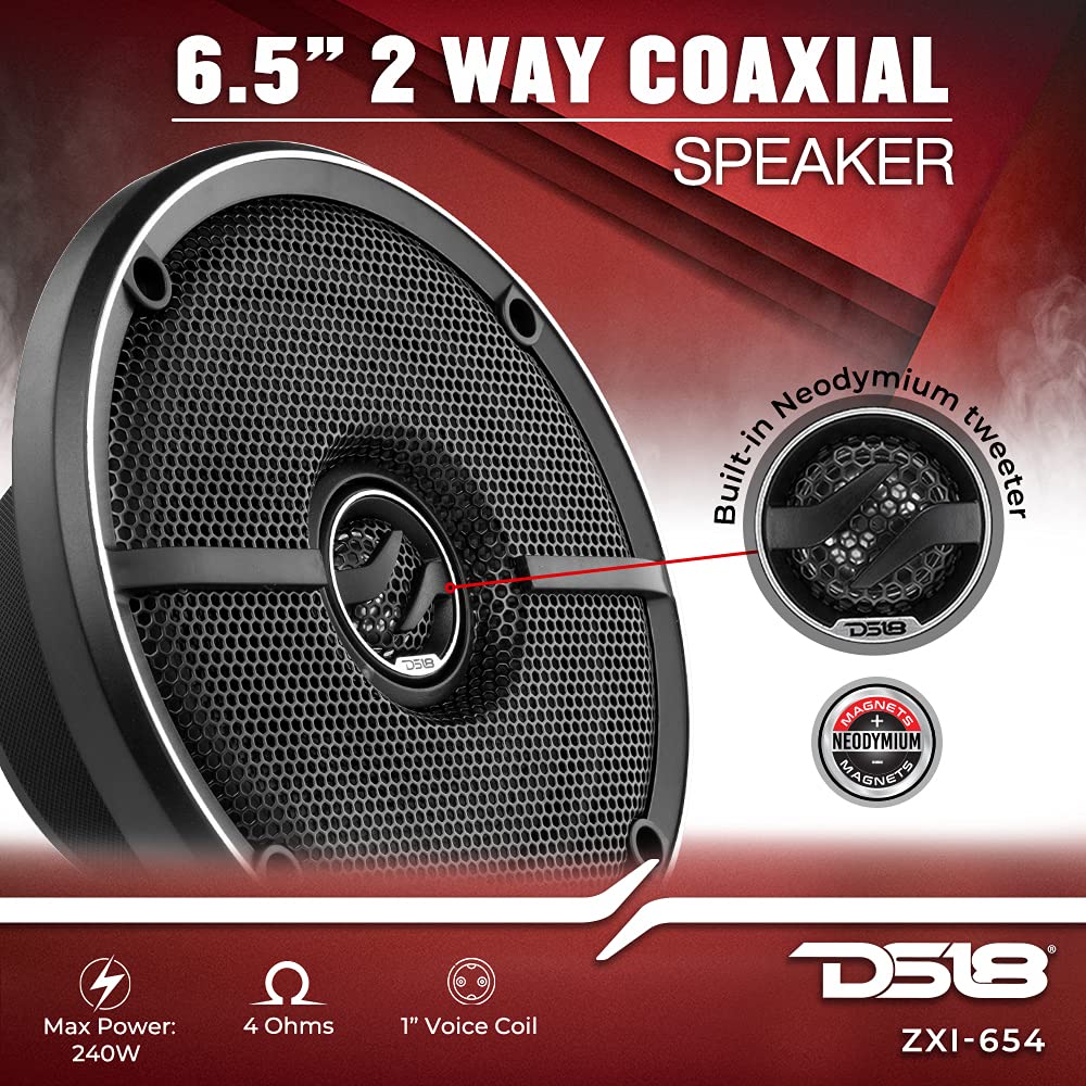 Ds18 Zxi-654 6.5 Car Audio Coaxial Car Speakers With Built In Neodymium Tweeter And Kevlar Cone 2 Way 240 Watts Max 4 Ohm - Car
