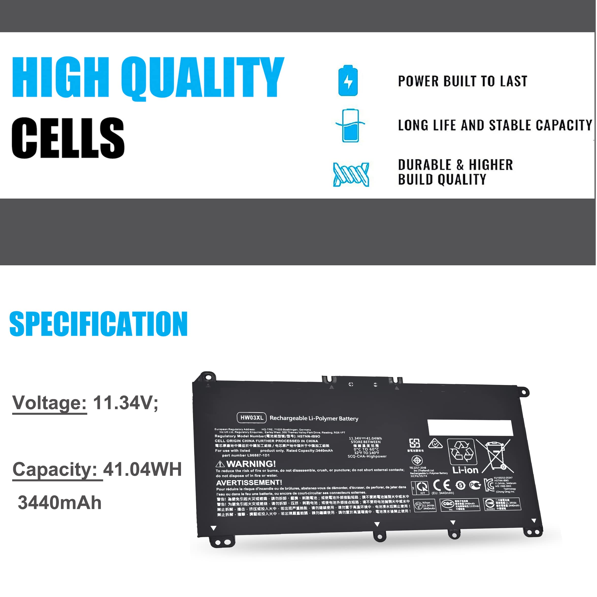 Emaks Hw03Xl Battery For Hp Pavilion 15 Eg0000:15 Eg1053Cl 15 Eg3053Cl Eg0073Cl 15 Eg3097Nr Eg0050Wm 15 Eg0025Nr Eg1073Cl Eg0021