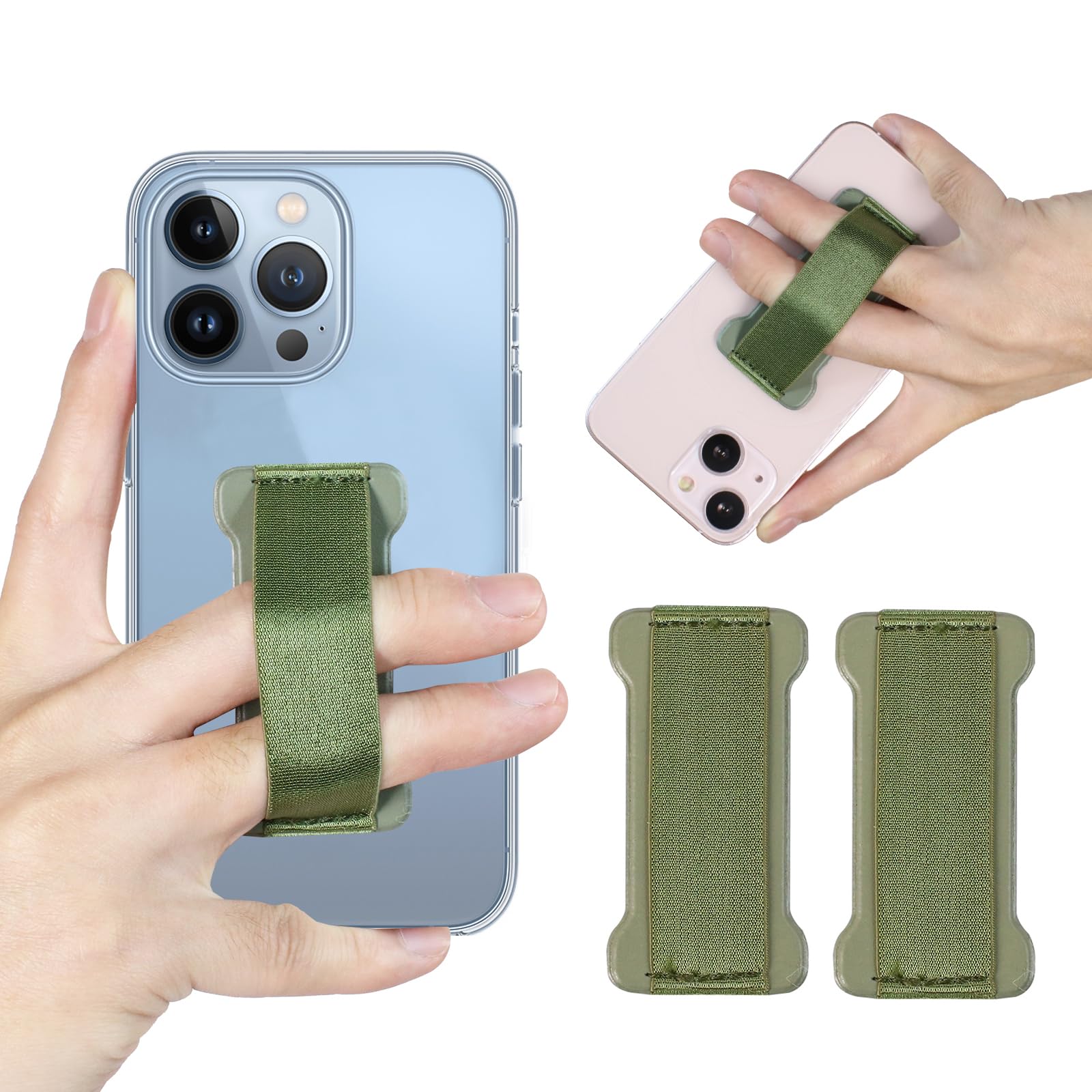 WUOJI Phone Grip Holder for Hand, Universal Finger Strap Phone Holder, Finger Selfie Grip Compatible with Most Smartphones (Gree