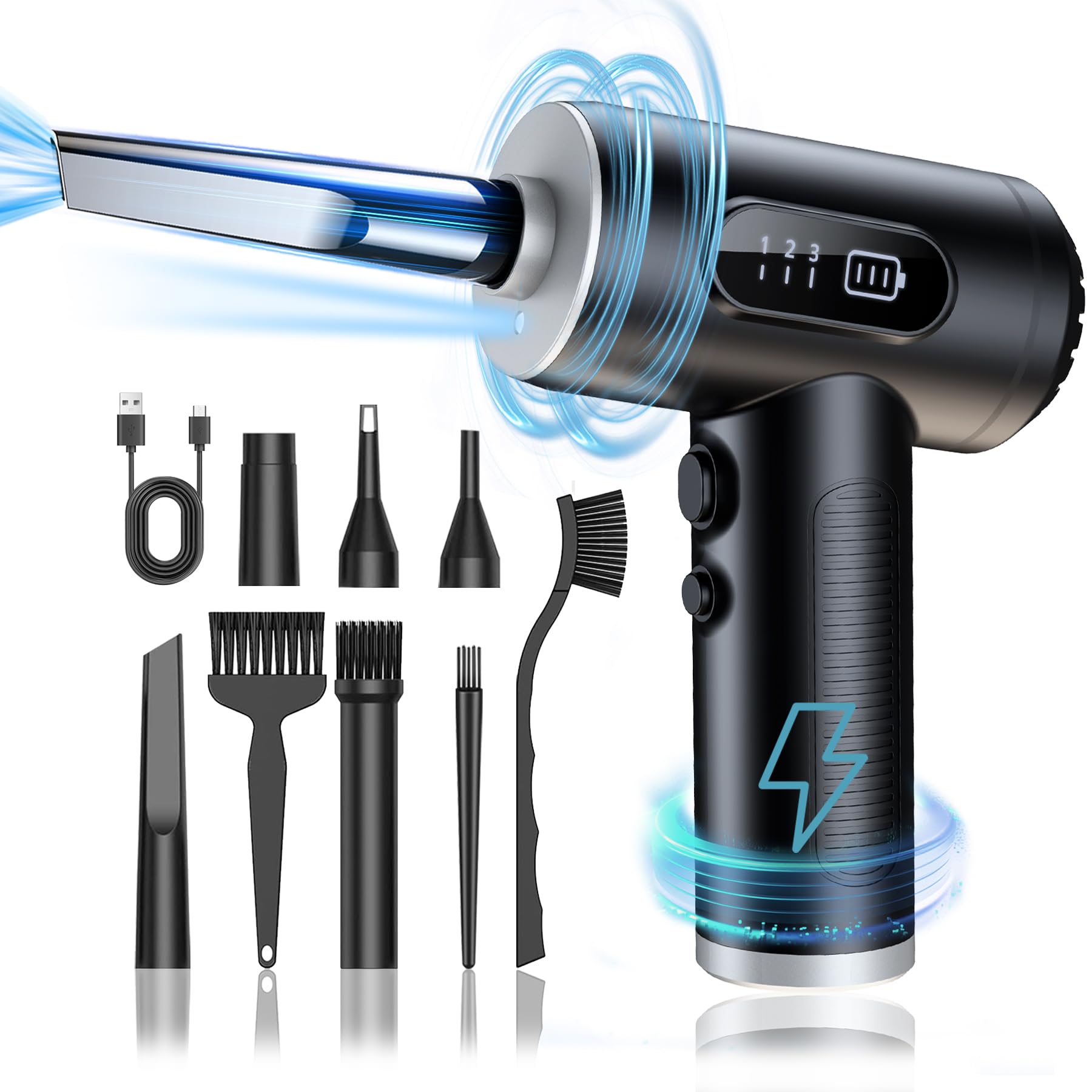 Maxisola Electric Compressed Air Duster, 3 Gear Dust Blower For Computers Cordless Pc Dusters Keyboard Electronics Cleaning Kit