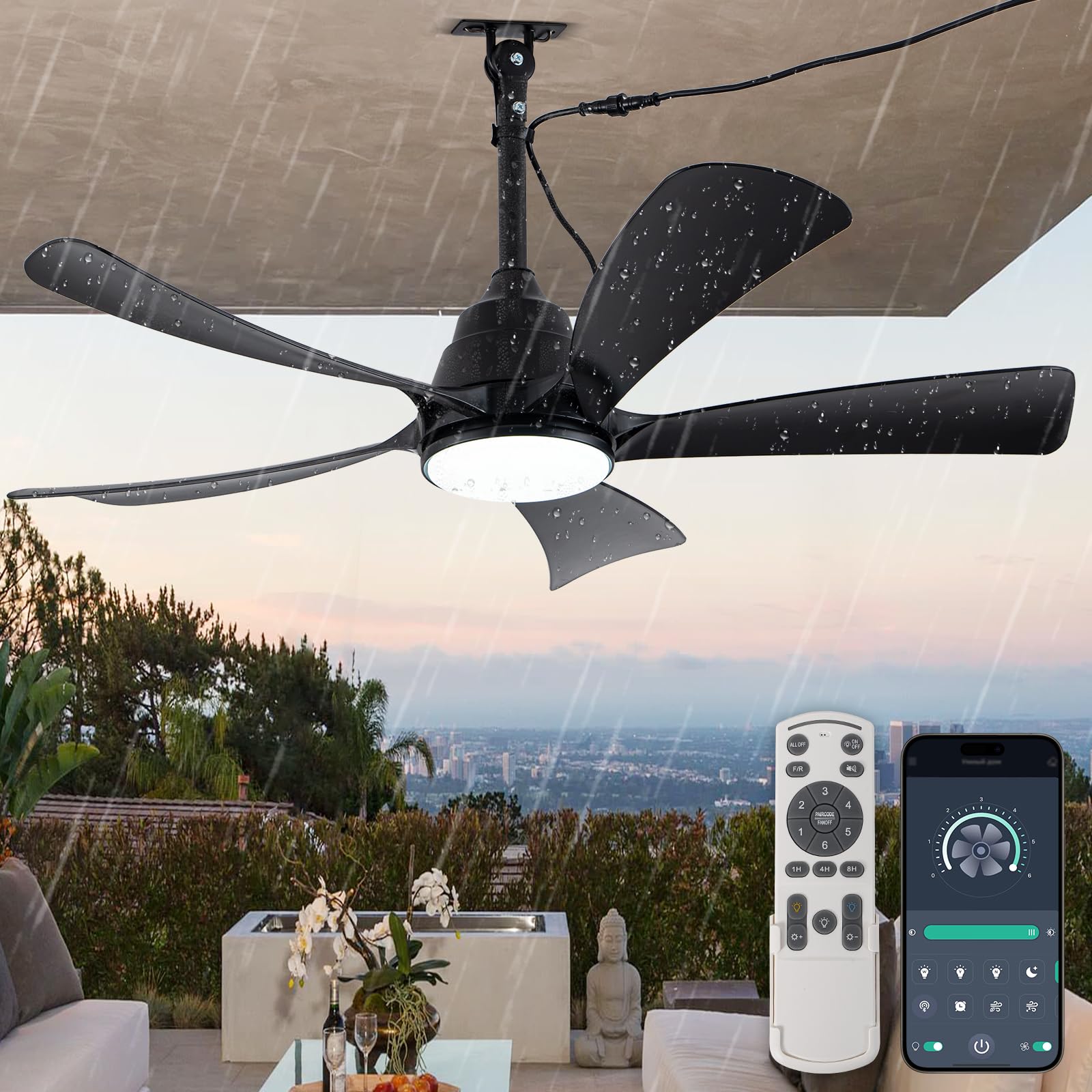 CNCMtiger 42 Waterproof Outdoor Ceiling Fan with Lights IP65 Outdoor Gazebo Fan Wet Rated Hanging Plug in Ceiling Fan for Pati