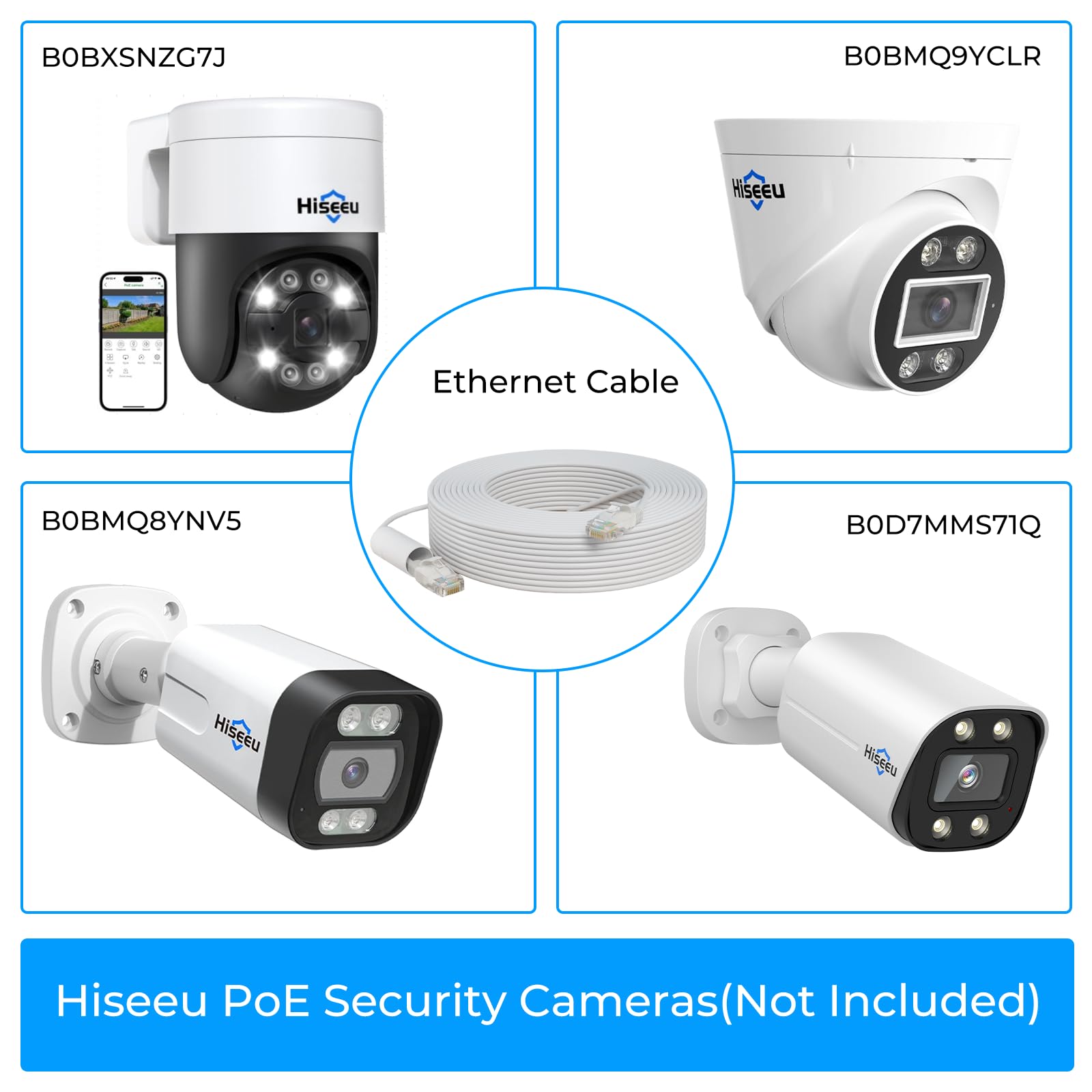 Hiseeu 64Ft Cat5E Poe Ethernet Cable,Network Cable With Rj45 Waterproof Connector,Different Network Cable Joints On Both Sides,1